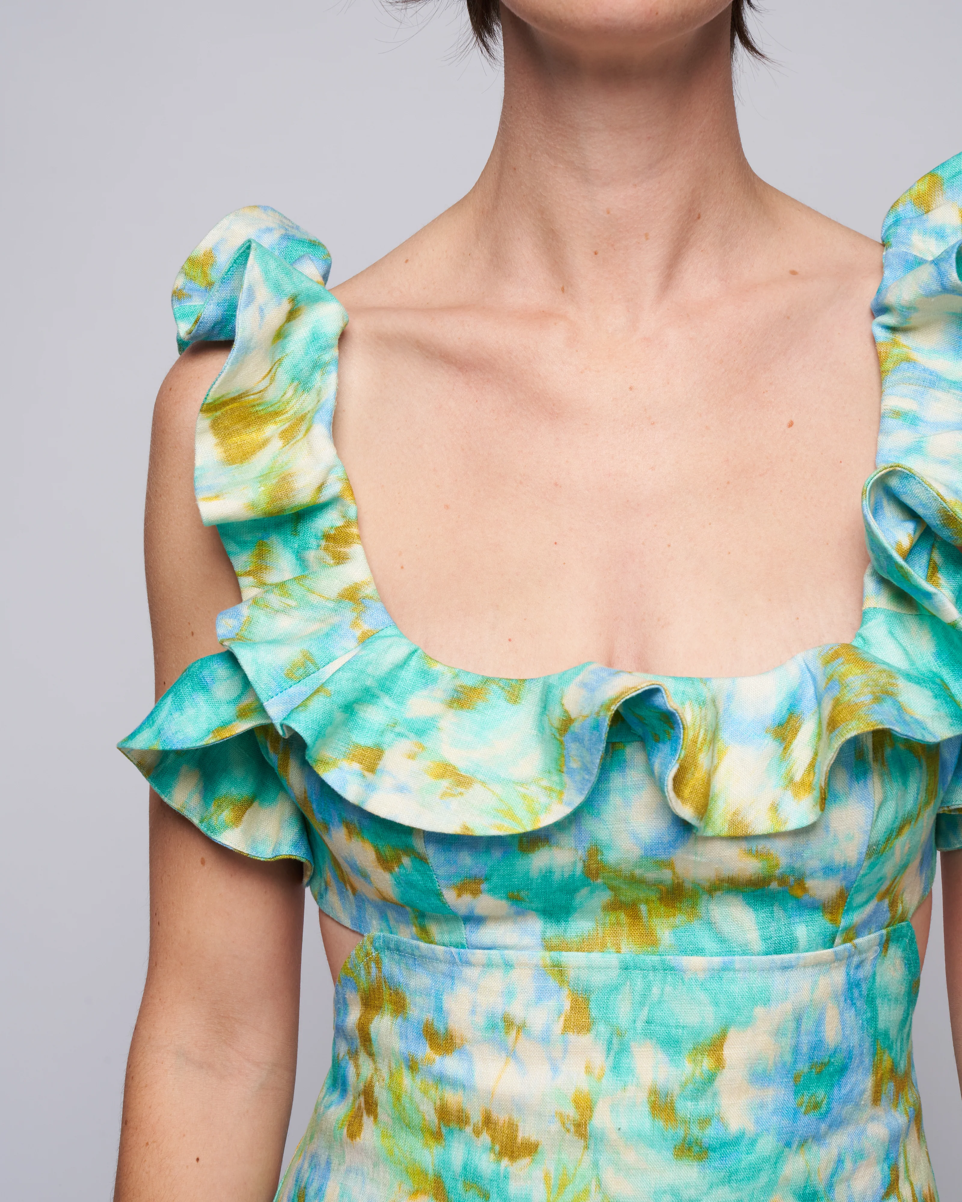 high tide frilled midi - aqua ikat floral - Image 5