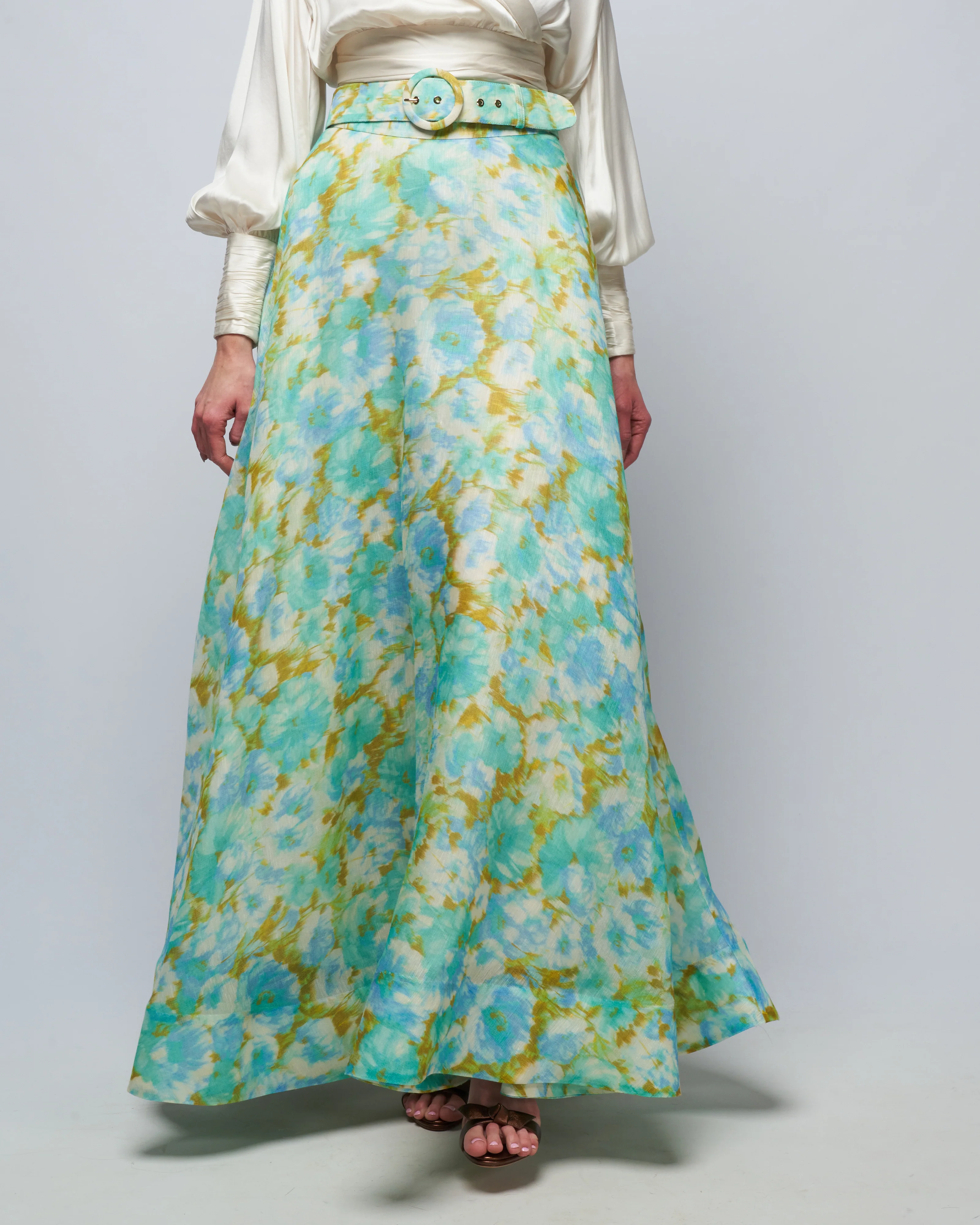 high tide ikat maxi skirt - aqua ikat floral