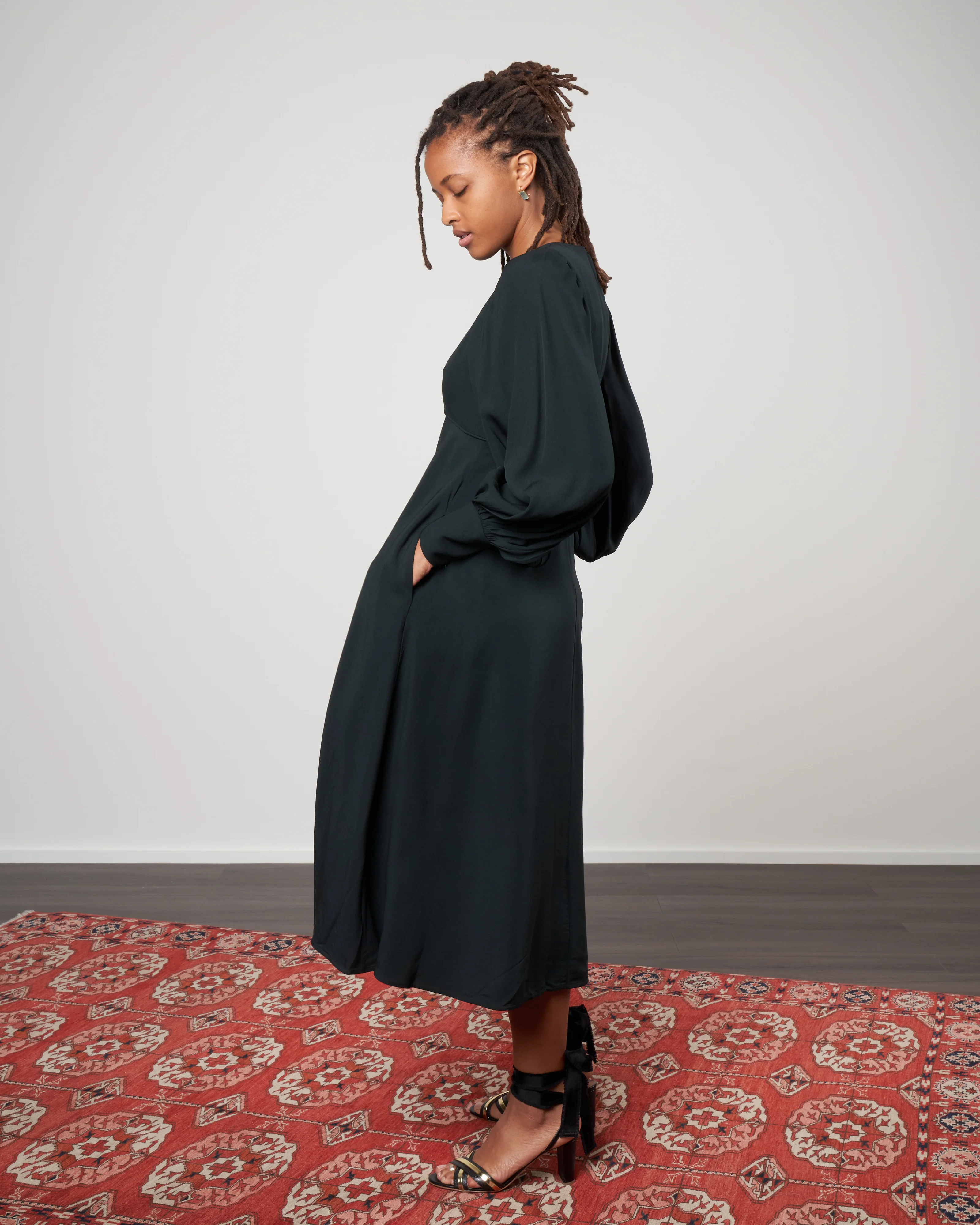keyhole midi dress - bottle green - Image 2