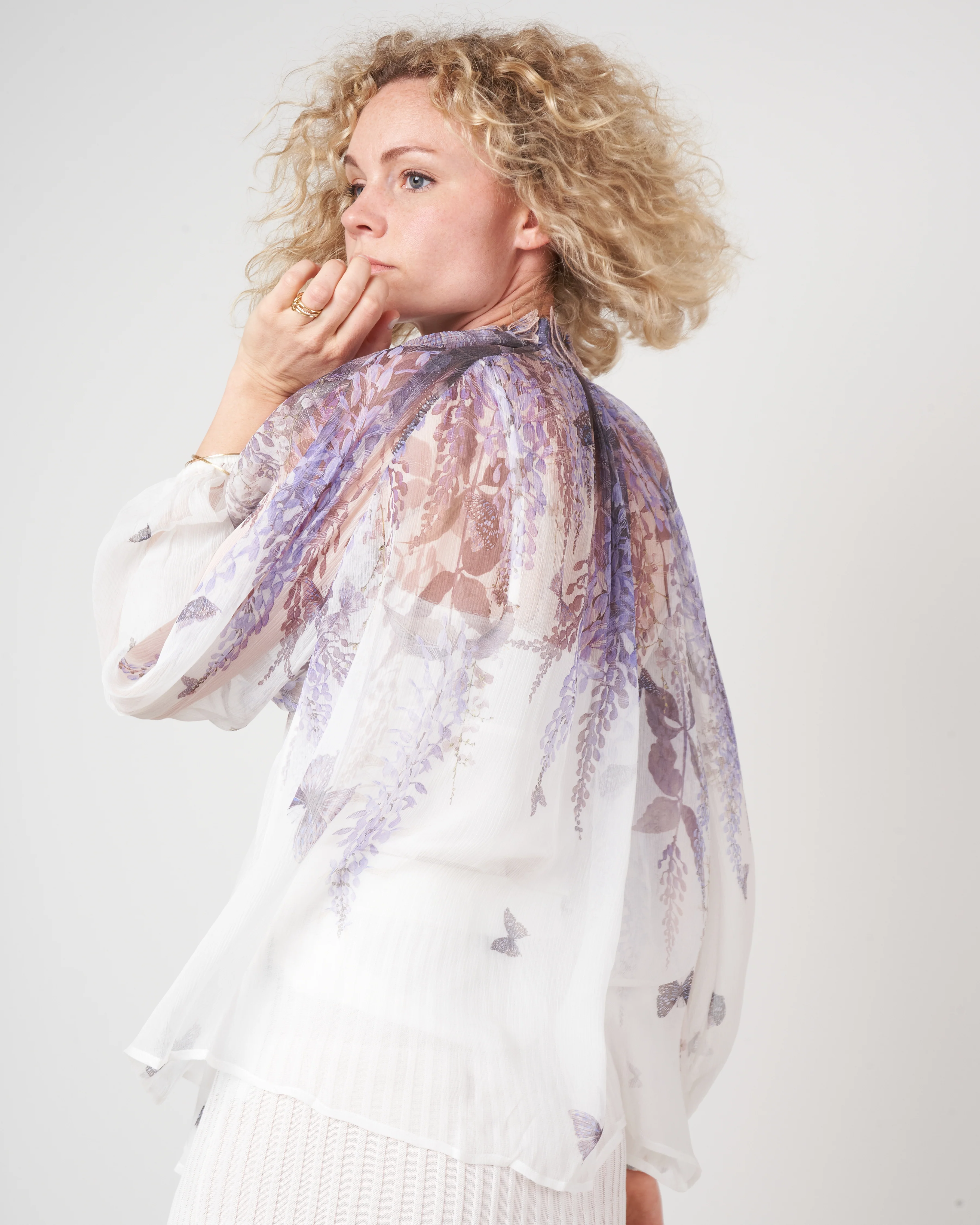 luminous lantern sleeve blouse - ivory lavender tea - Image 2