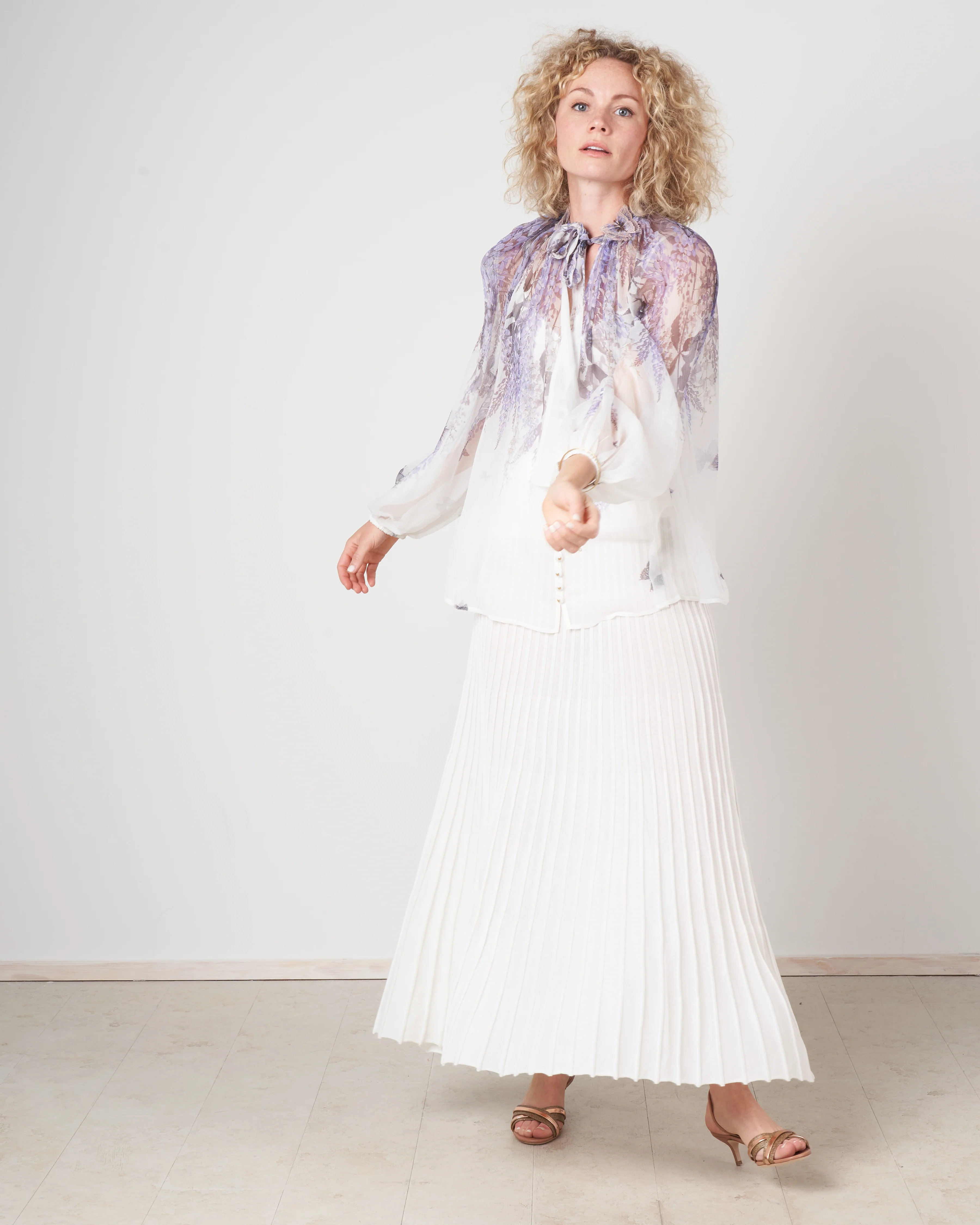 luminous lantern sleeve blouse - ivory lavender tea - Image 6