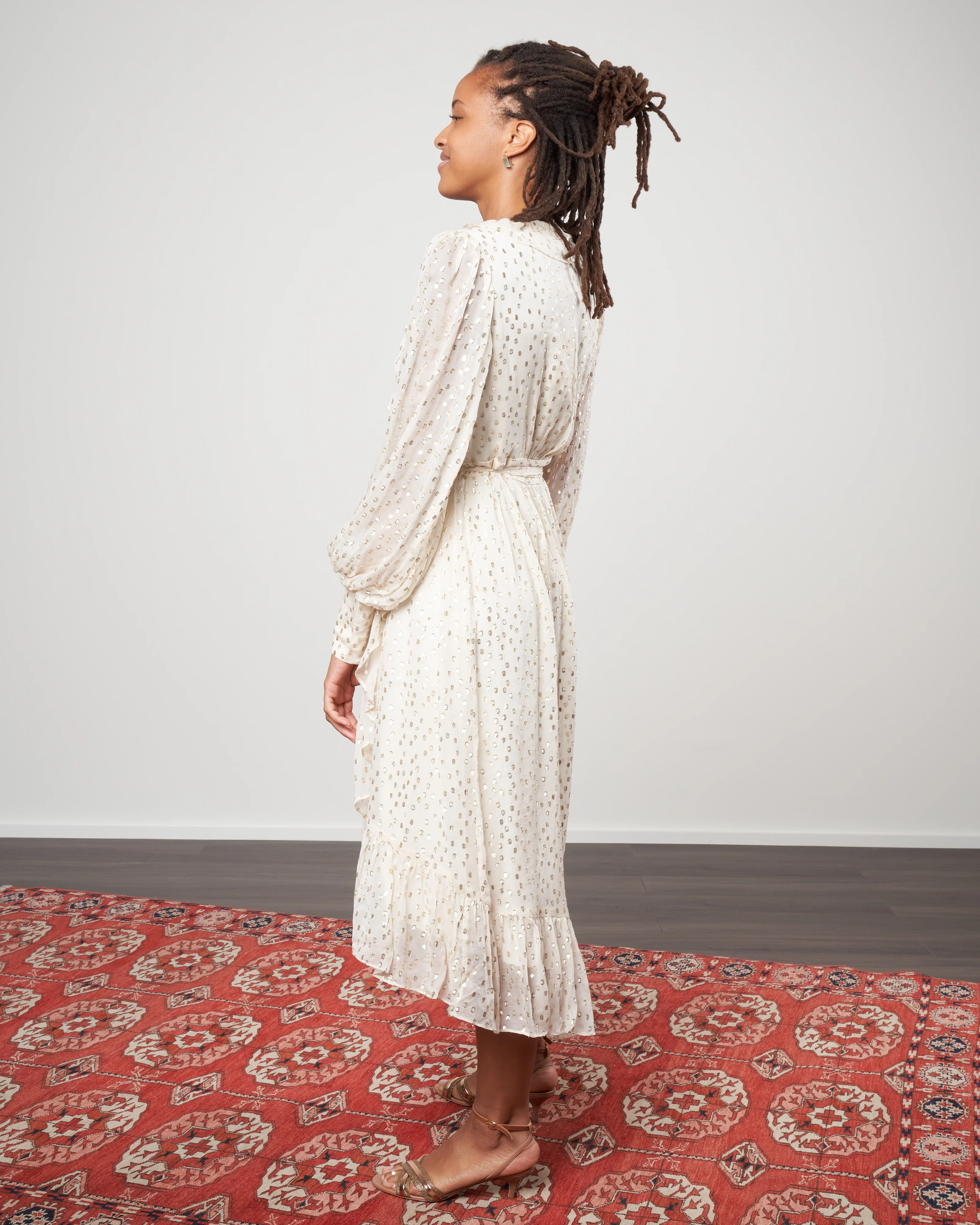 lurex wrap midi dress - cream/gold - Image 3