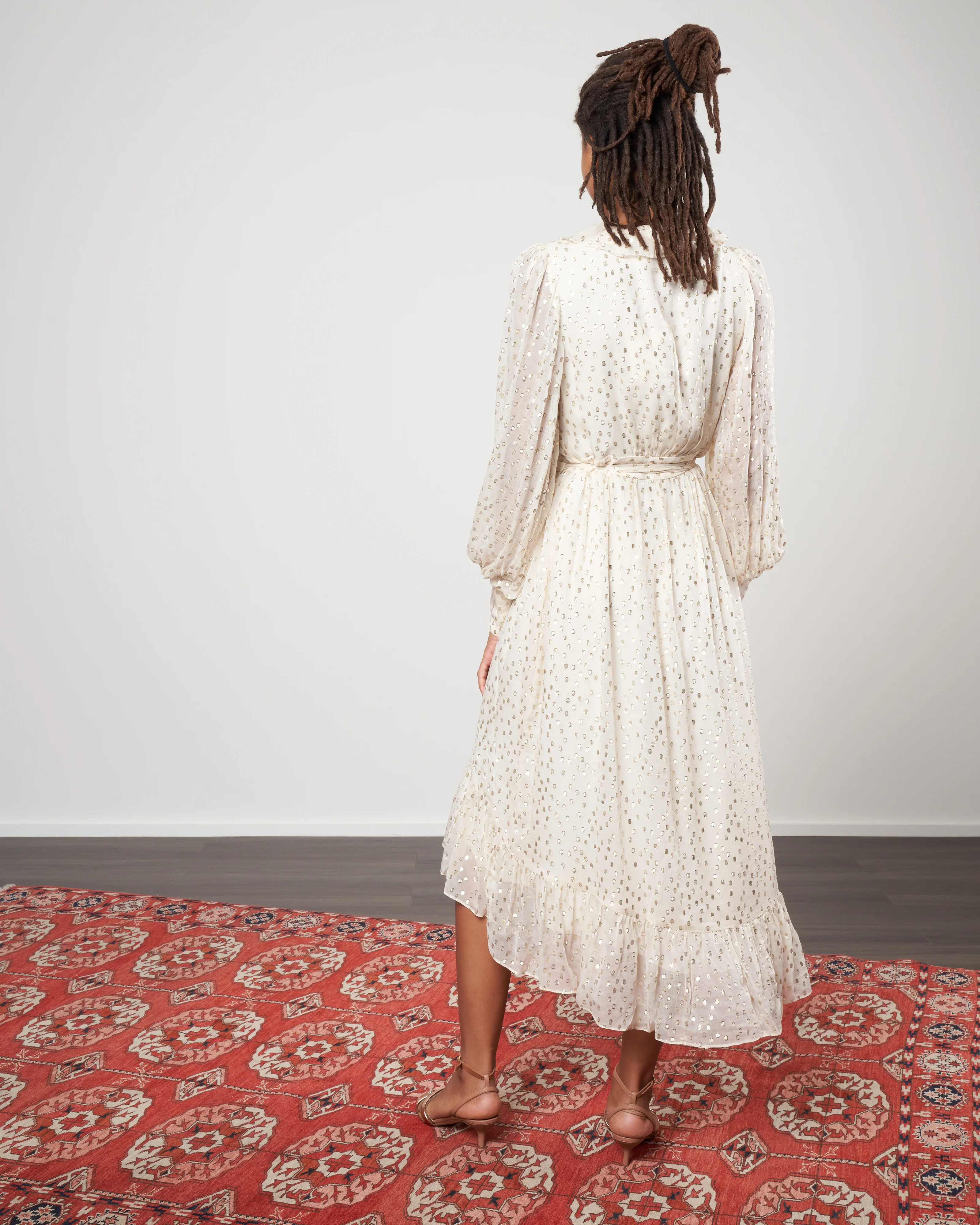 lurex wrap midi dress - cream/gold - Image 4