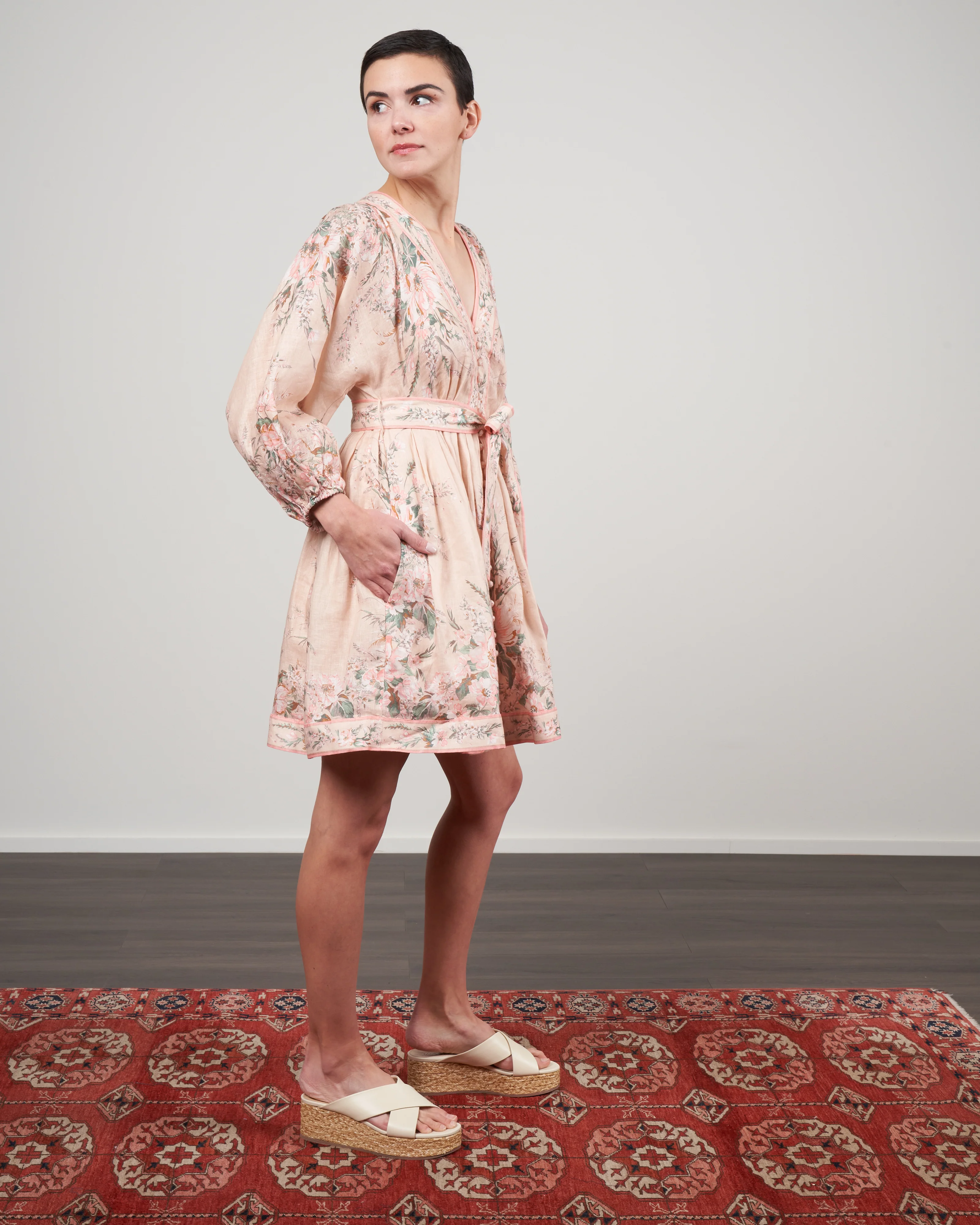 moonshine plunge mini dress - cream watercolour floral - Image 2