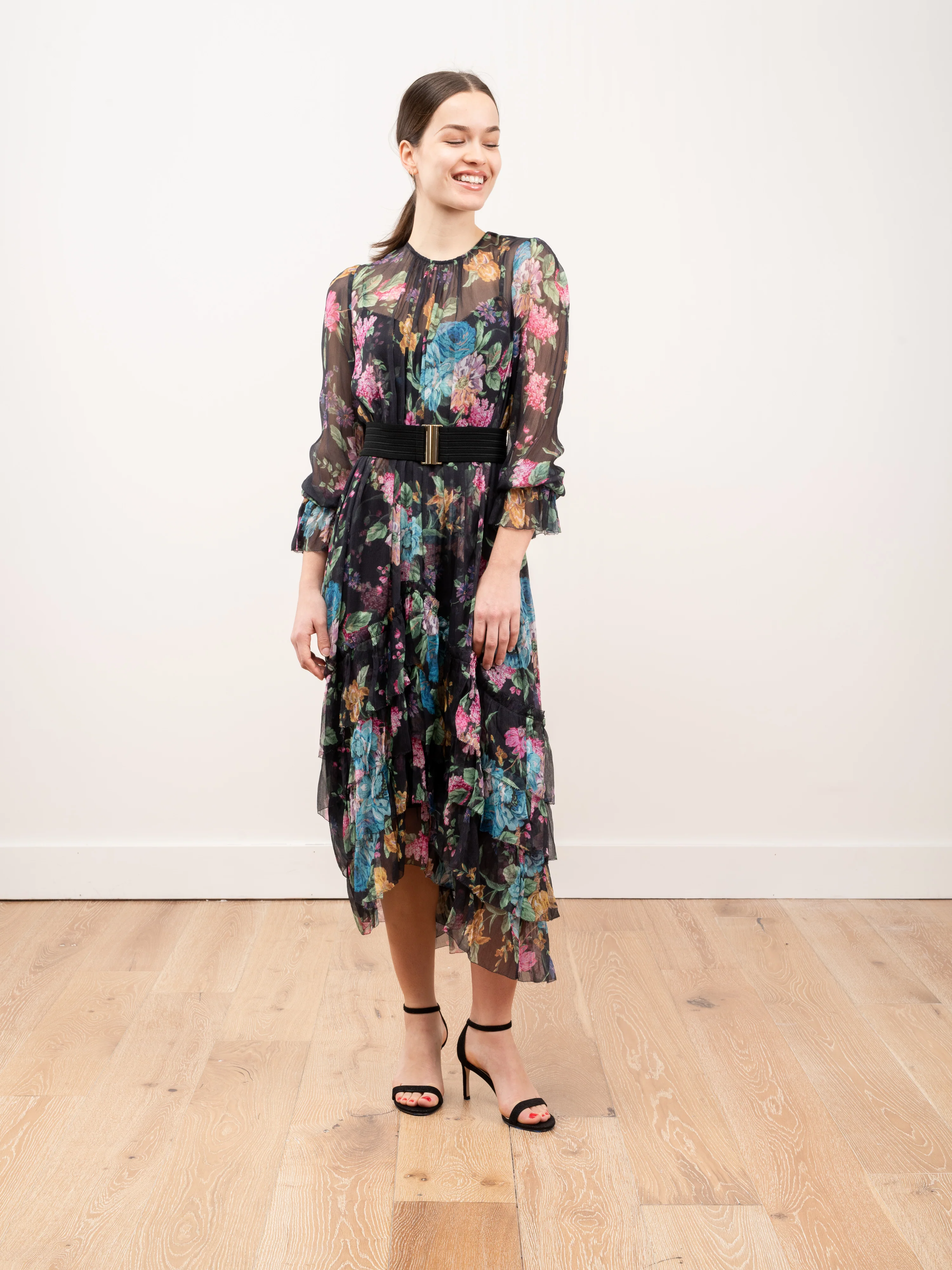 ninety-six chevron frill dress - black blossom - Image 2