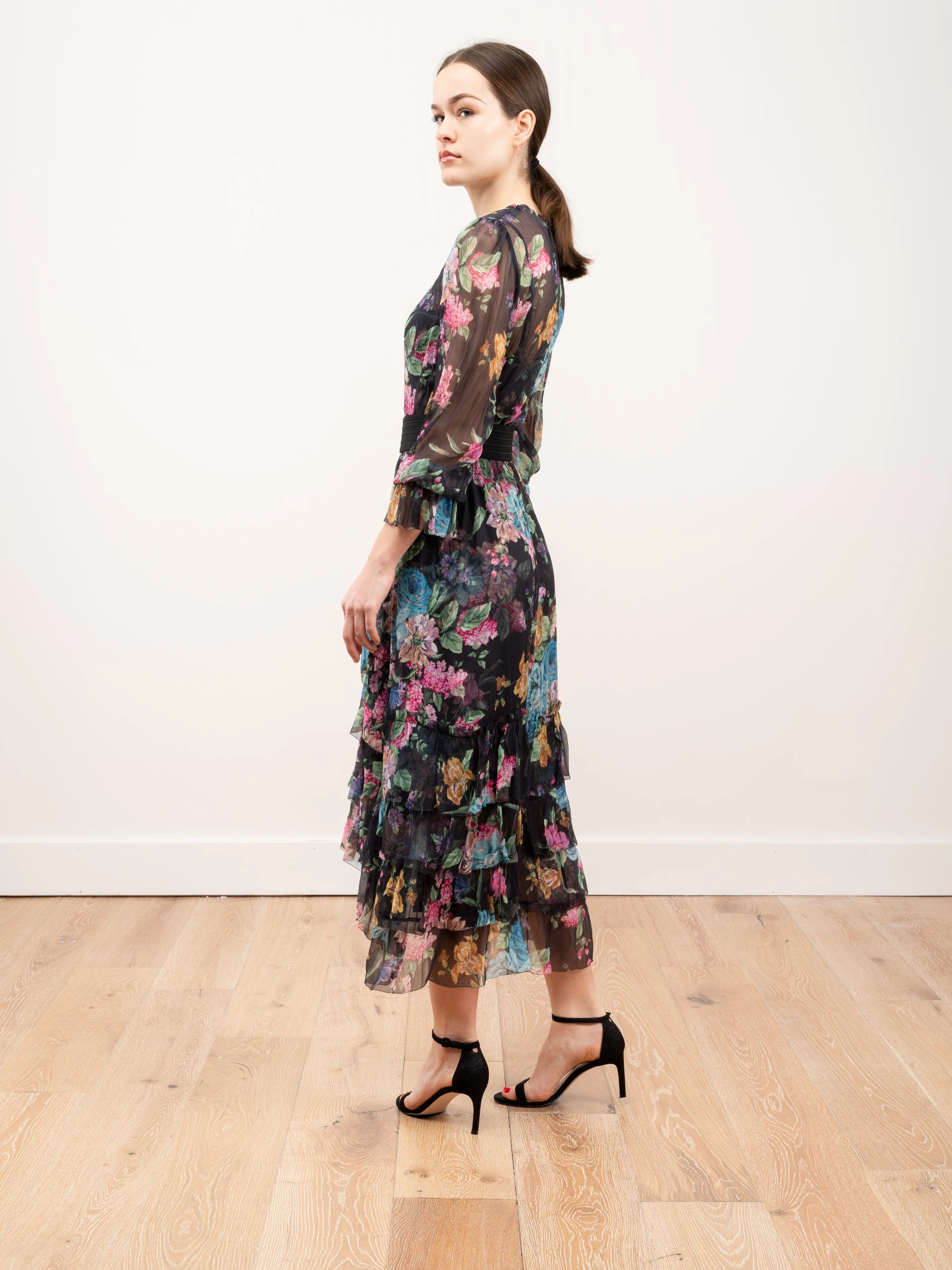 ninety-six chevron frill dress - black blossom - Image 3