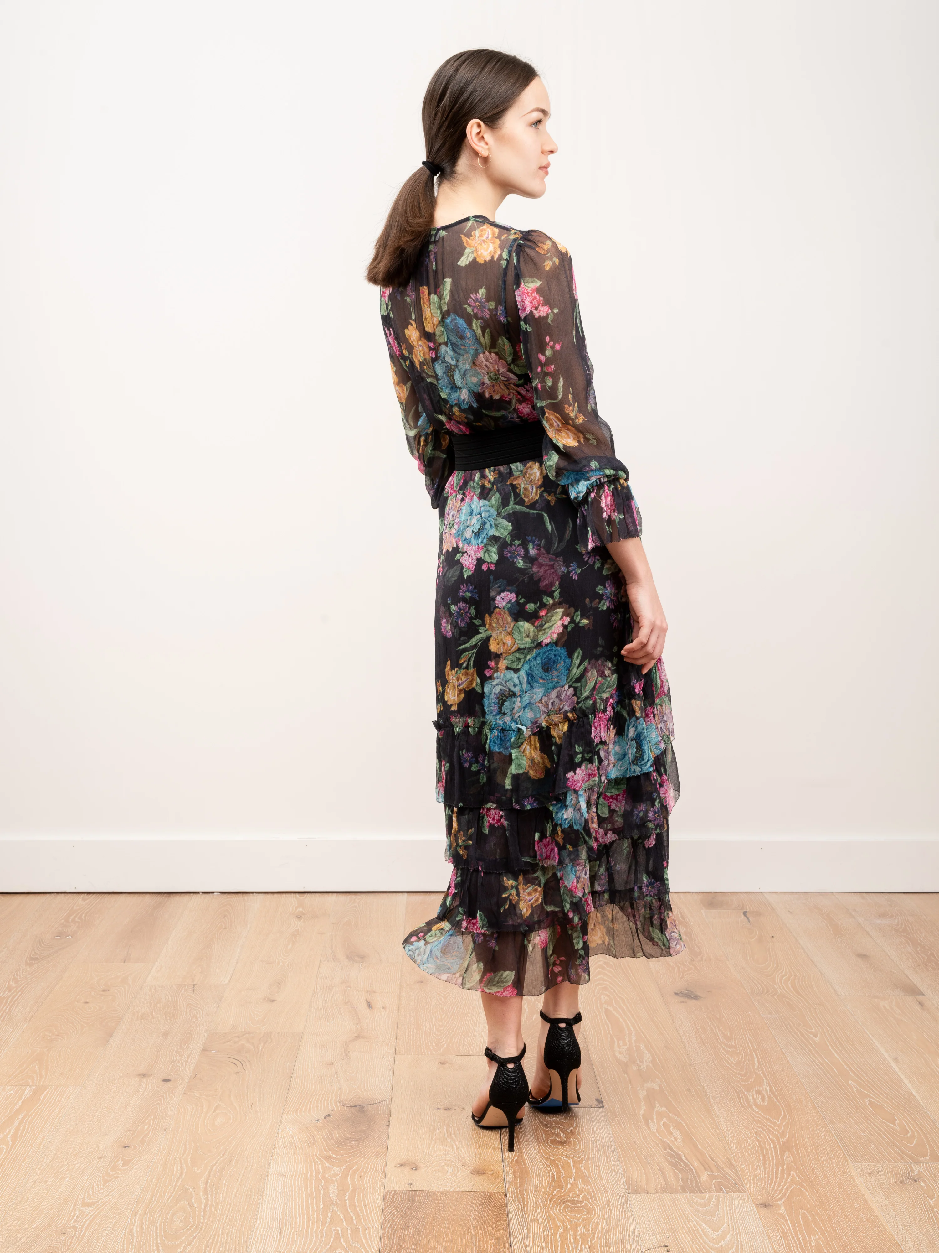 ninety-six chevron frill dress - black blossom - Image 4