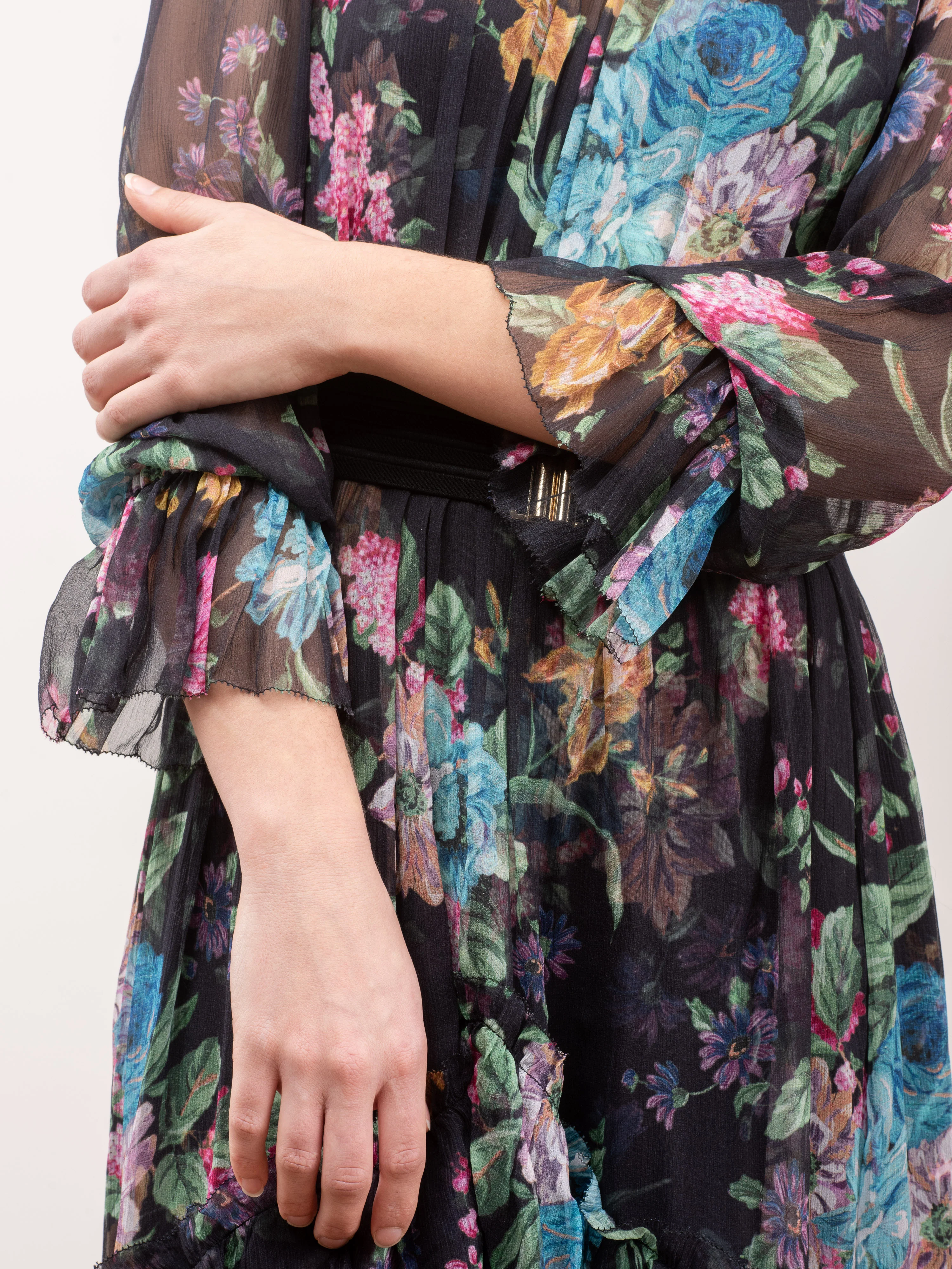 ninety-six chevron frill dress - black blossom - Image 5