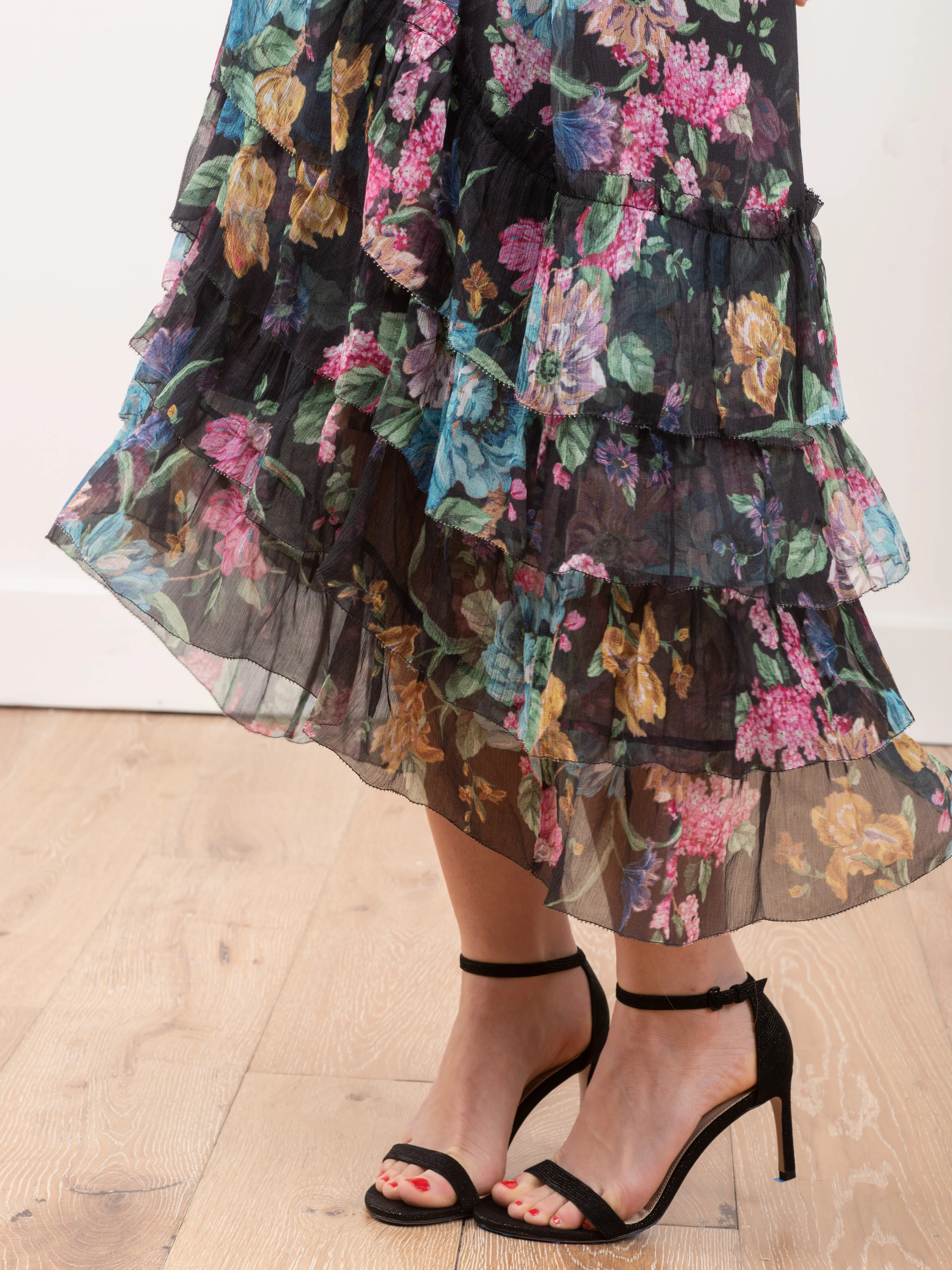 ninety-six chevron frill dress - black blossom - Image 6