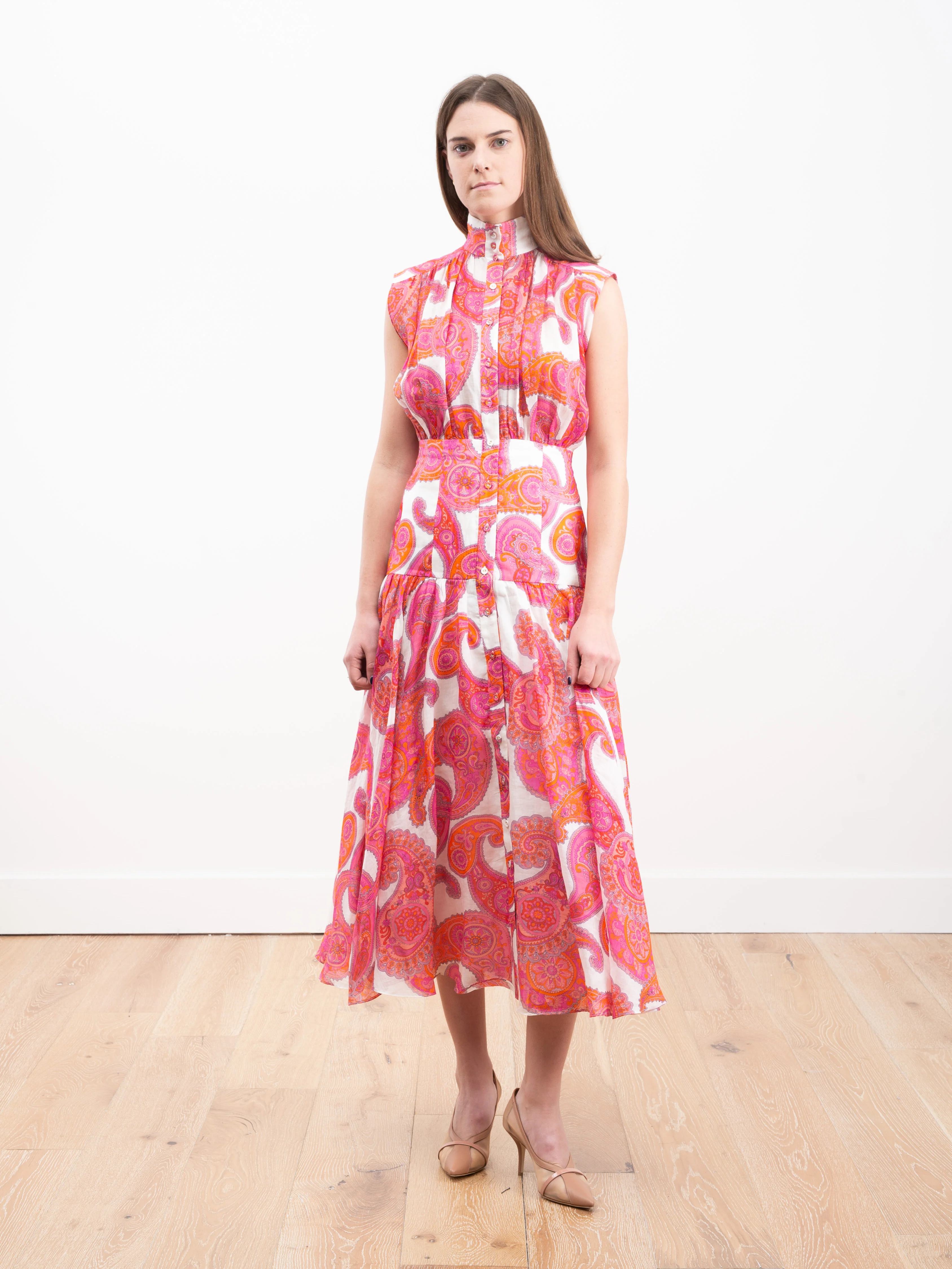 peggy sleeveless shirt dress - magenta ivory paisley - Image 2