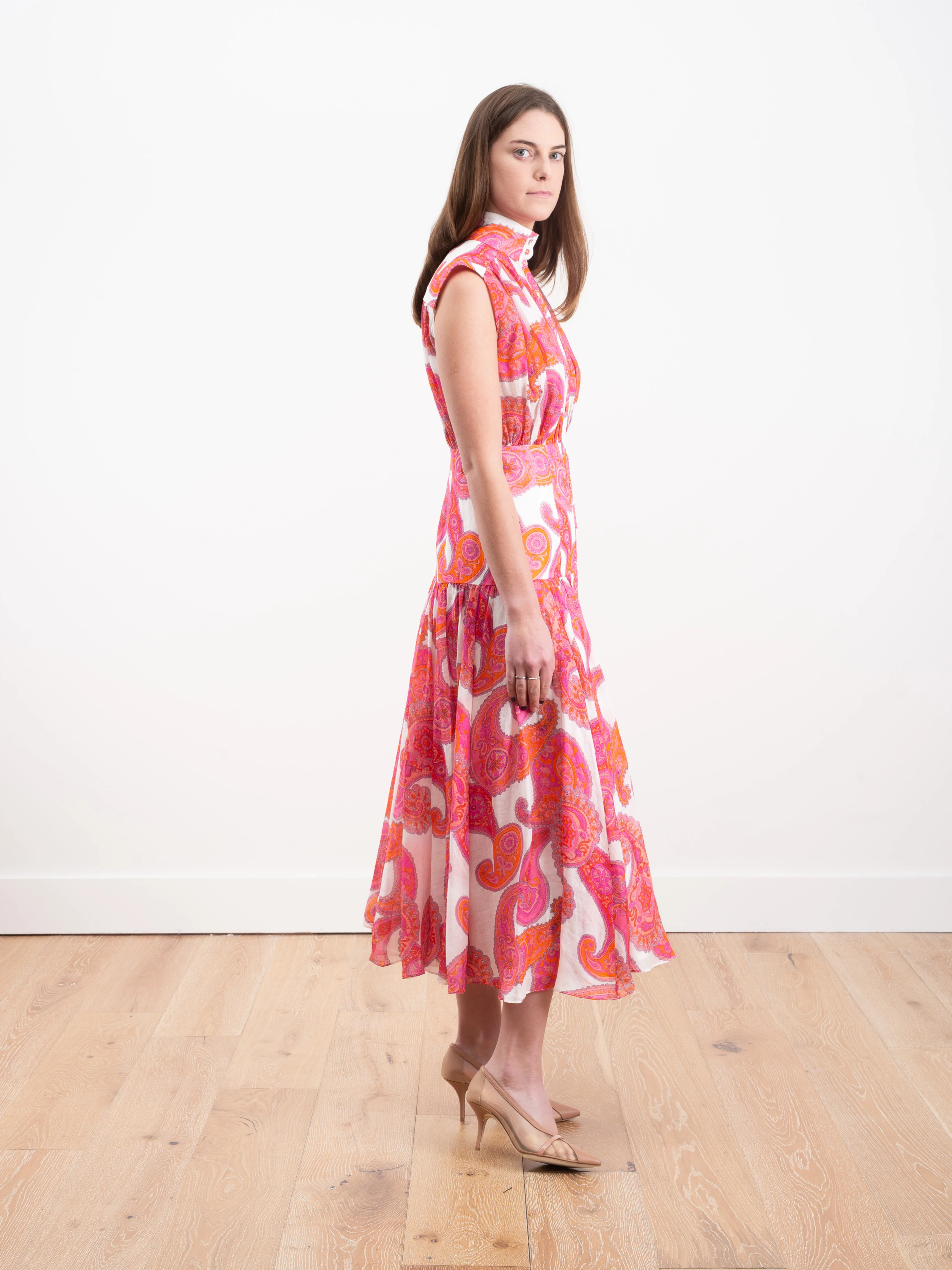 peggy sleeveless shirt dress - magenta ivory paisley - Image 3