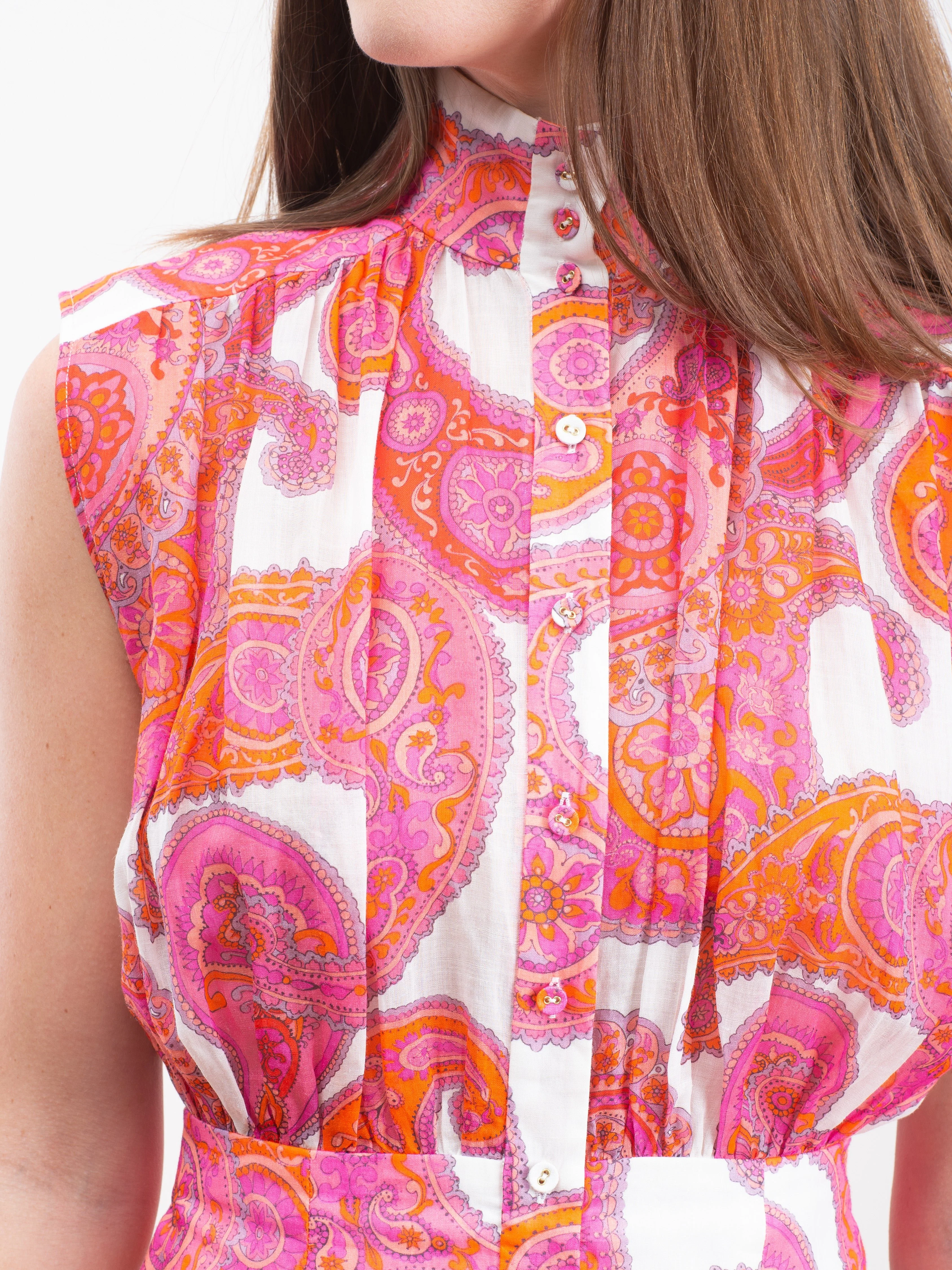 peggy sleeveless shirt dress - magenta ivory paisley - Image 6