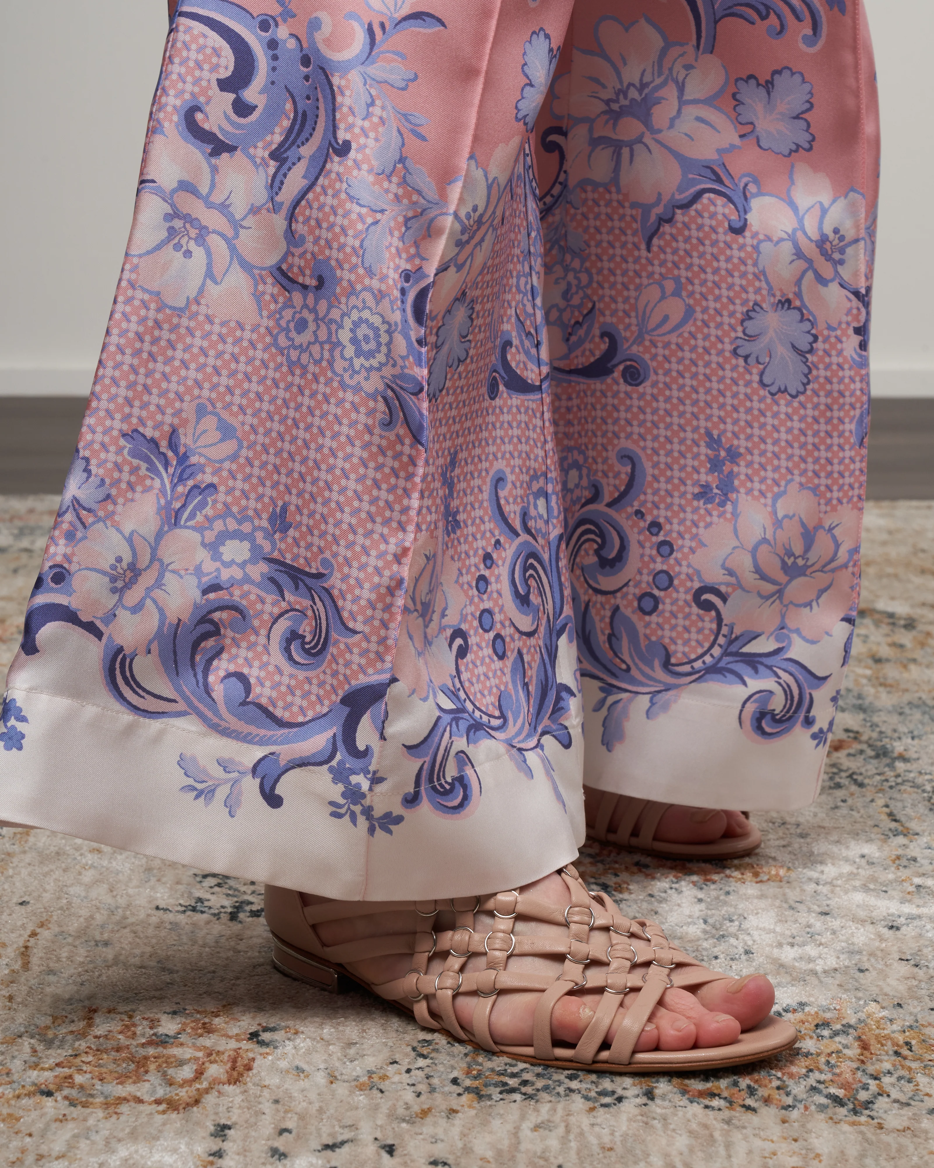 postcard silk kick flare pants - swirl floral coral - Image 5
