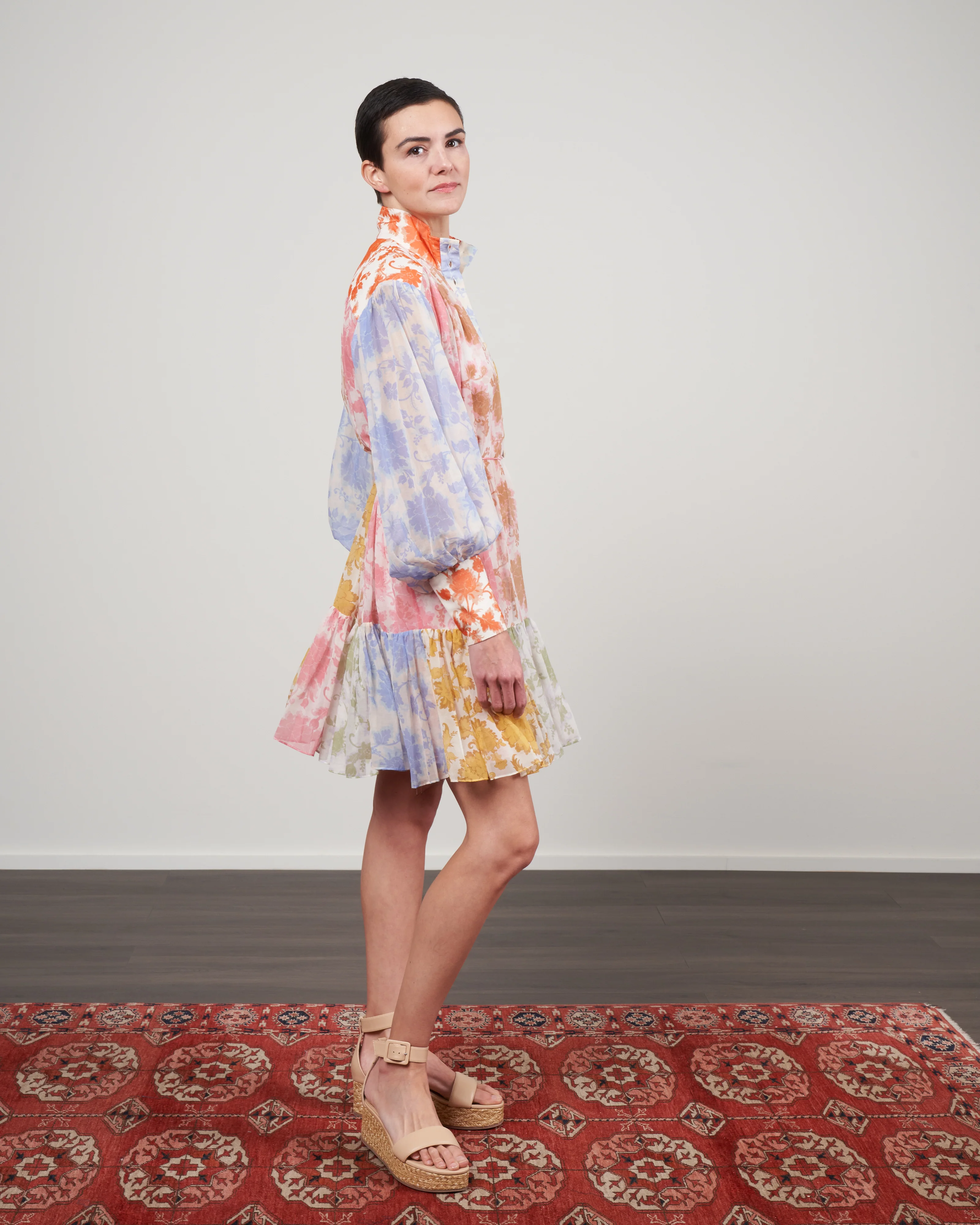 postcard lantern mini dress - spliced tonal floral - Image 2