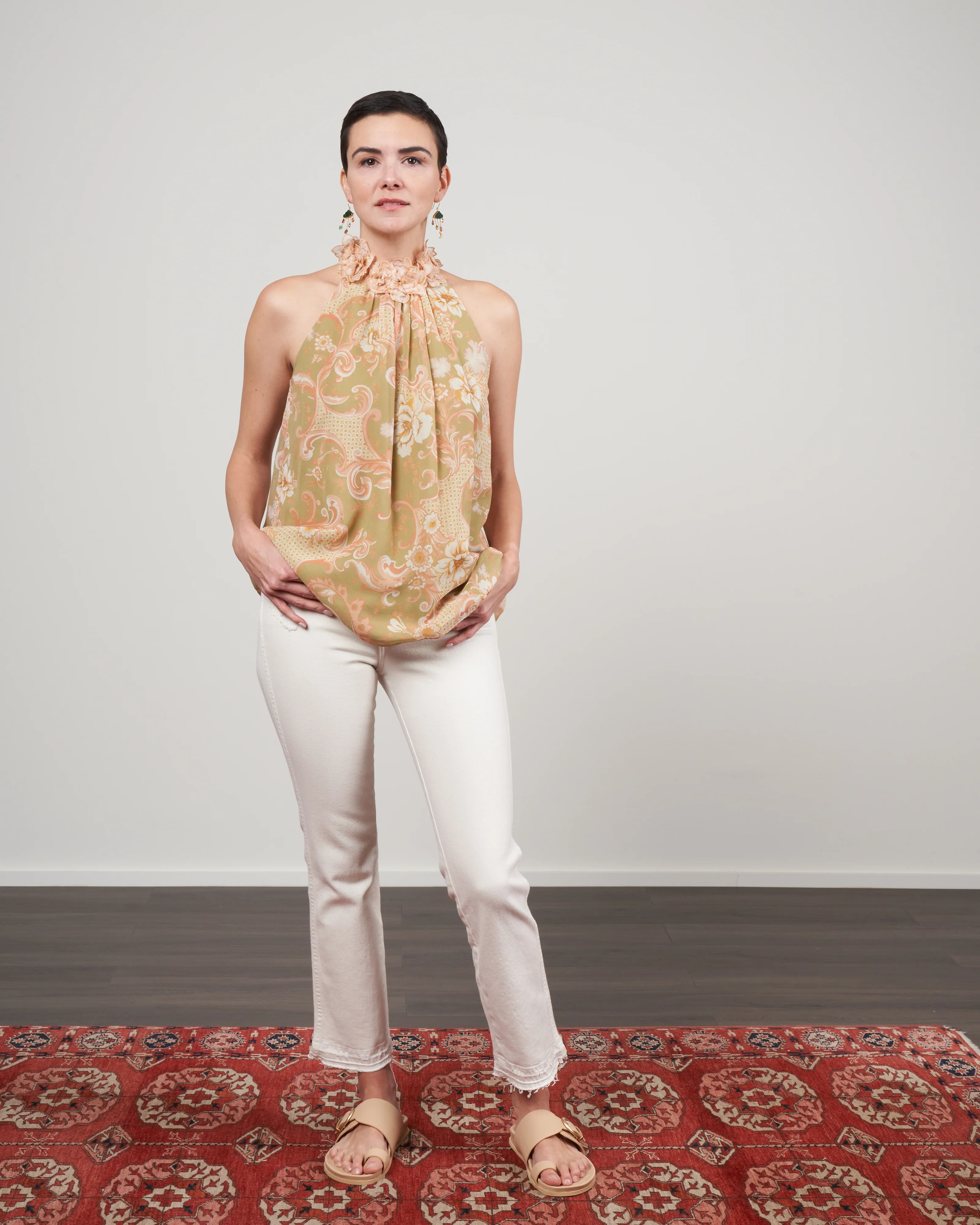 postcard sleeveless blouse - swirl floral sage - Image 2