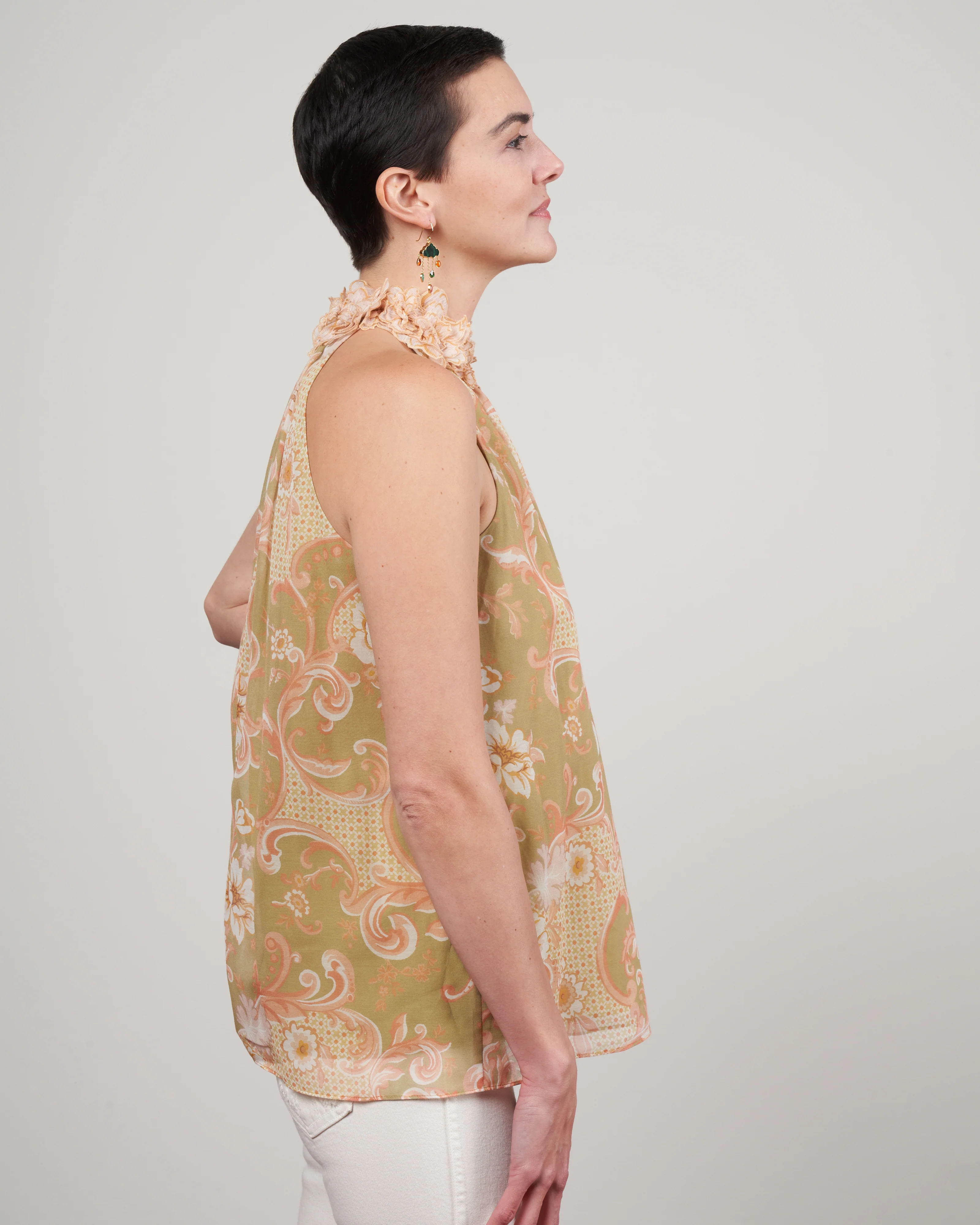 postcard sleeveless blouse - swirl floral sage - Image 3