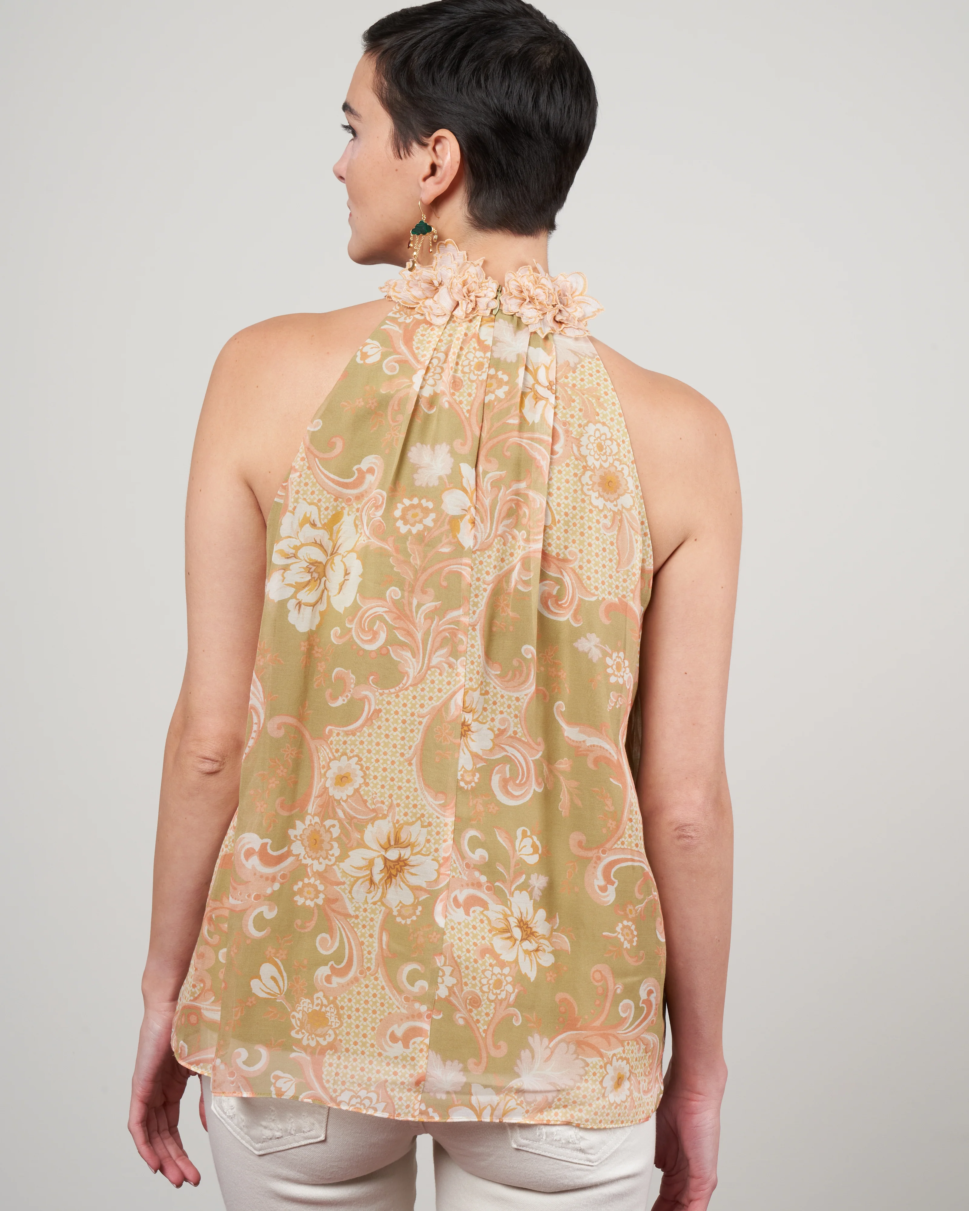 postcard sleeveless blouse - swirl floral sage - Image 4
