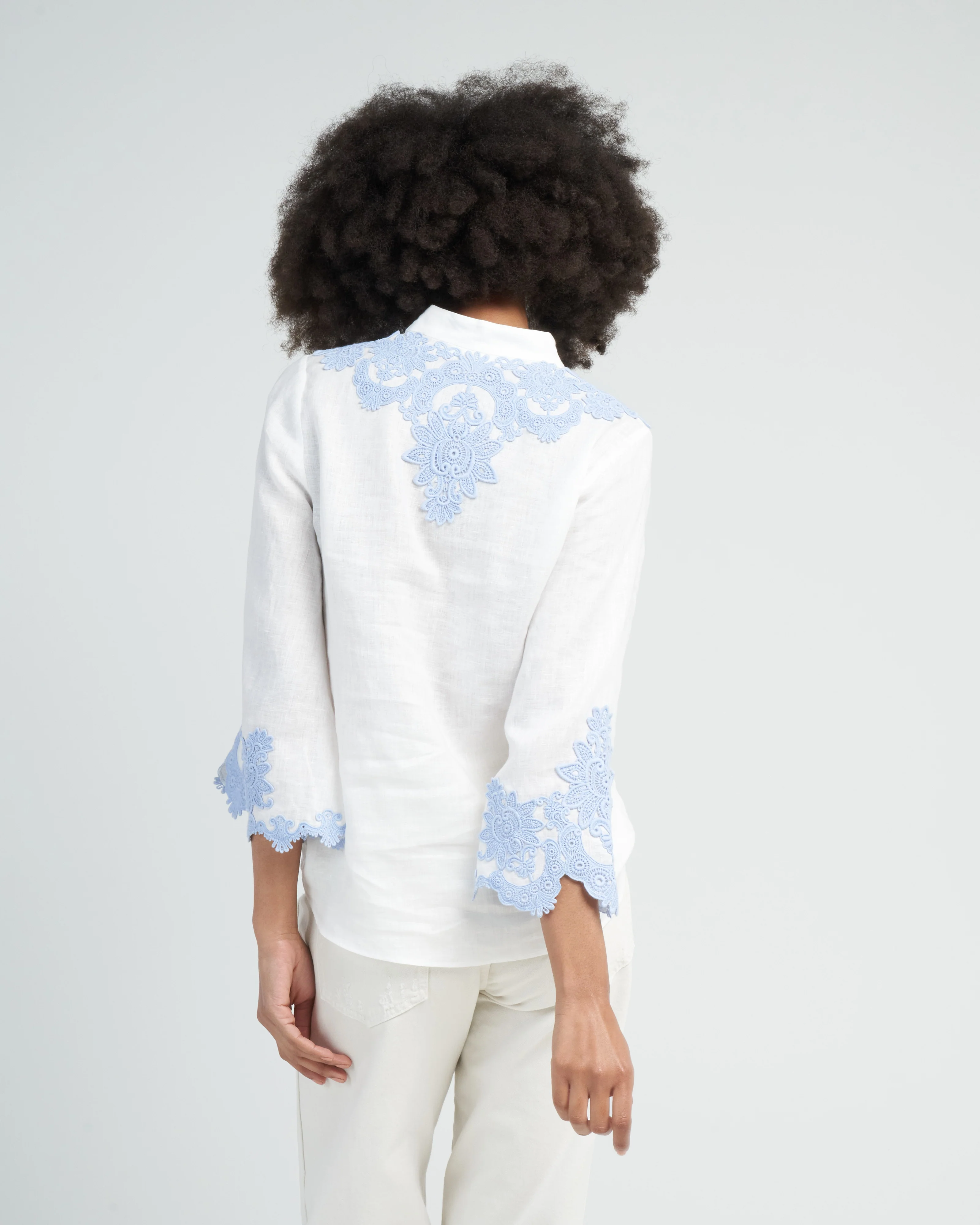 raie embroidered trim top - ivory/blue - Image 4