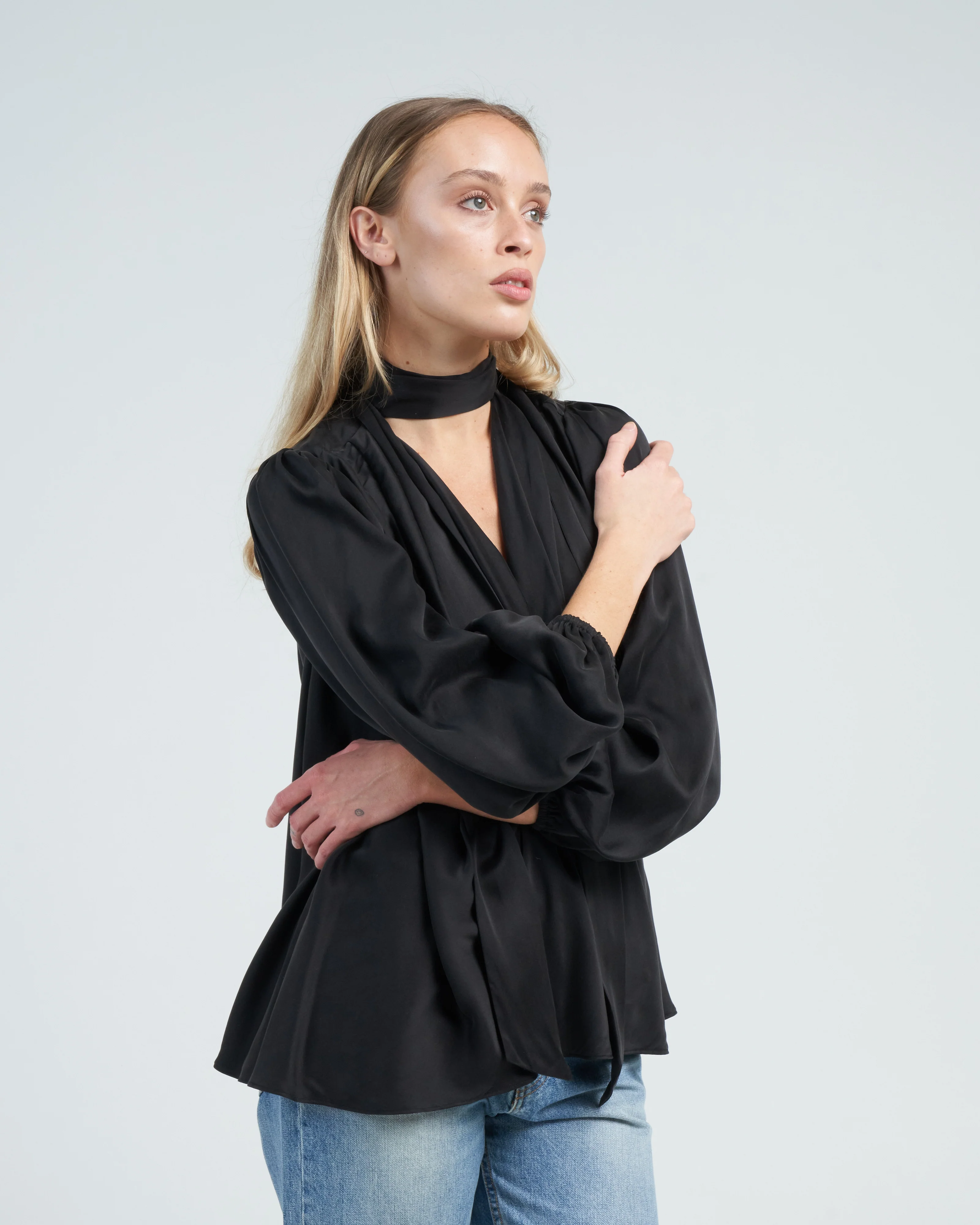 silk billow blouse - black - Image 3