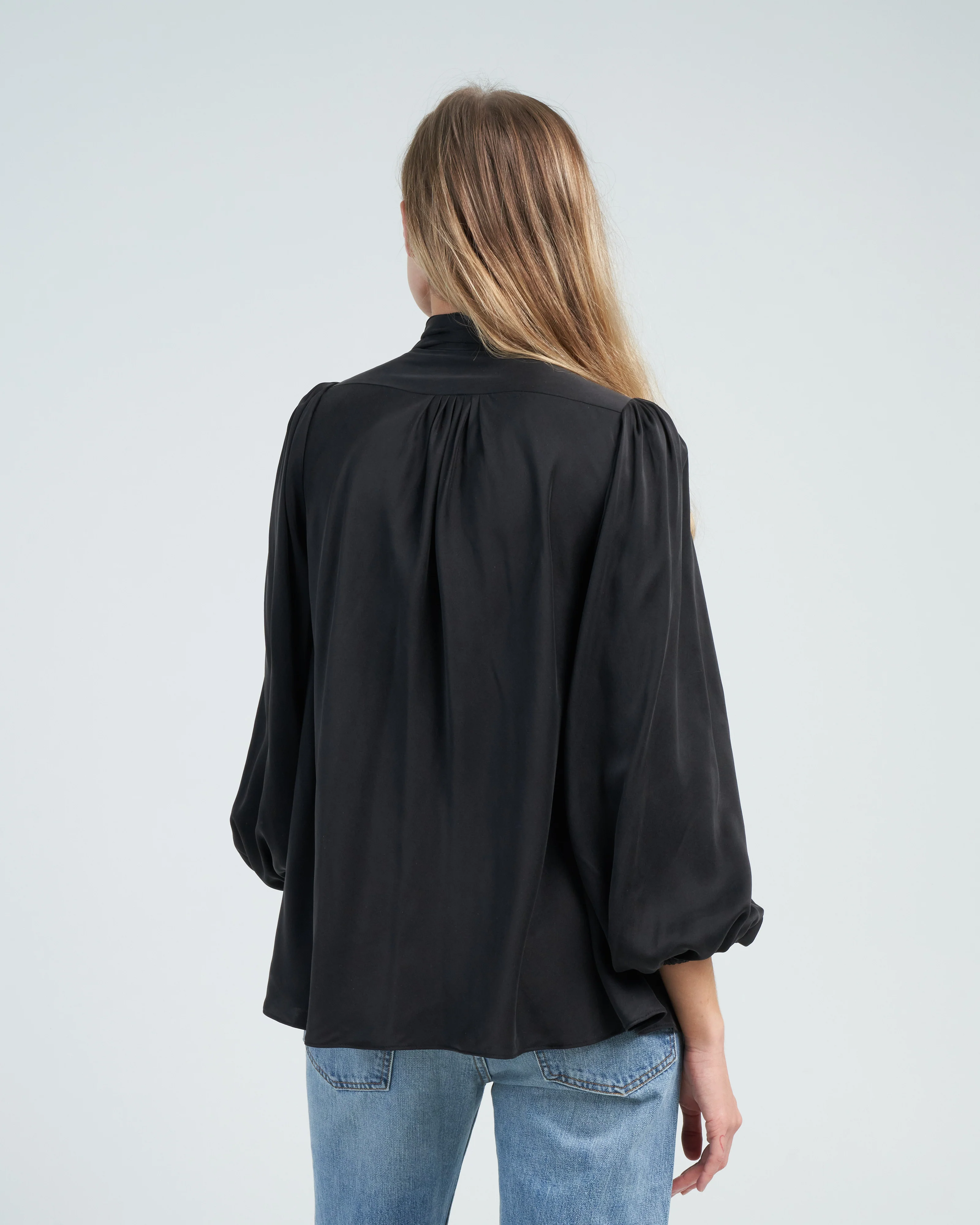 silk billow blouse - black - Image 4