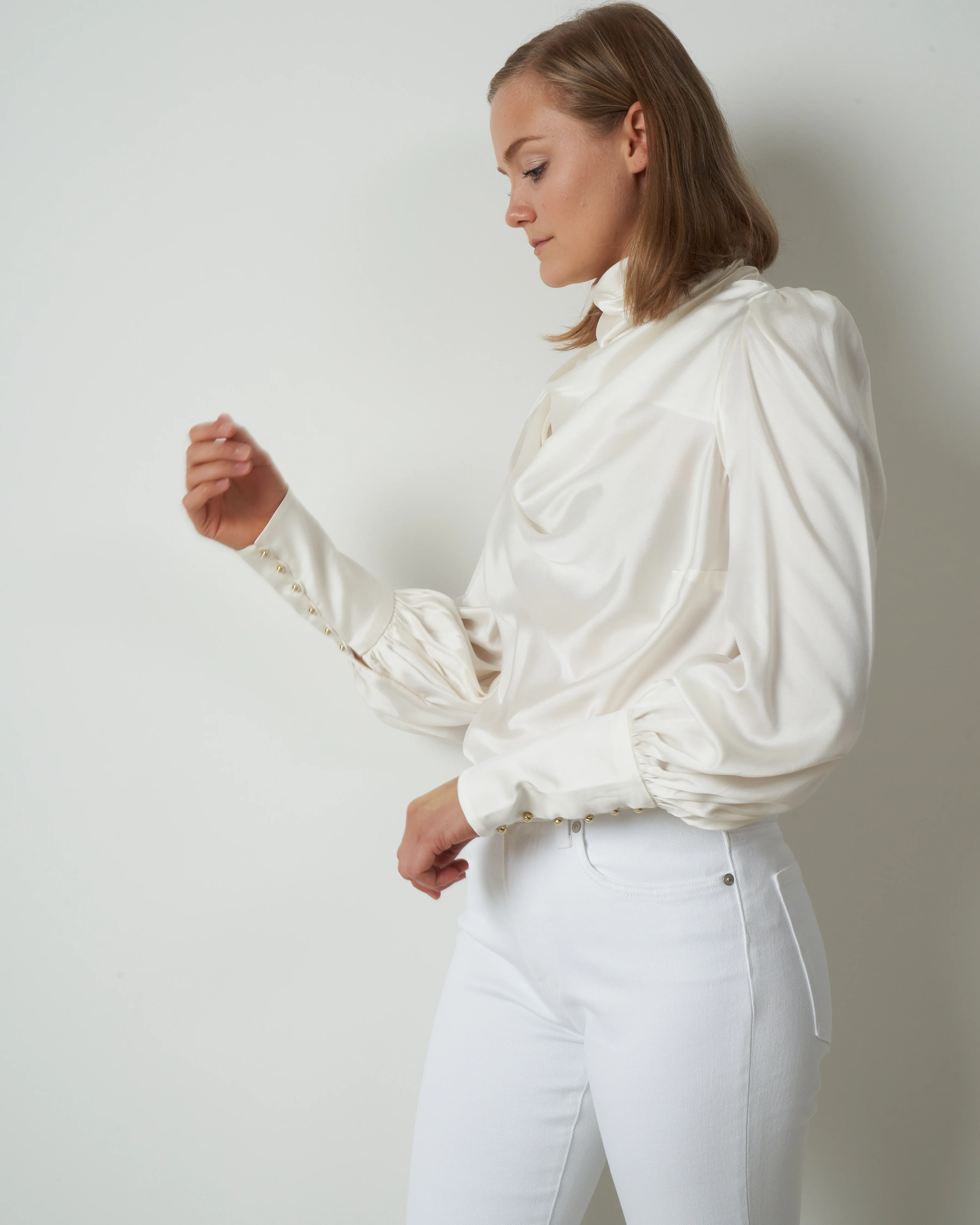 silk cowl blouse - pearl - Image 2