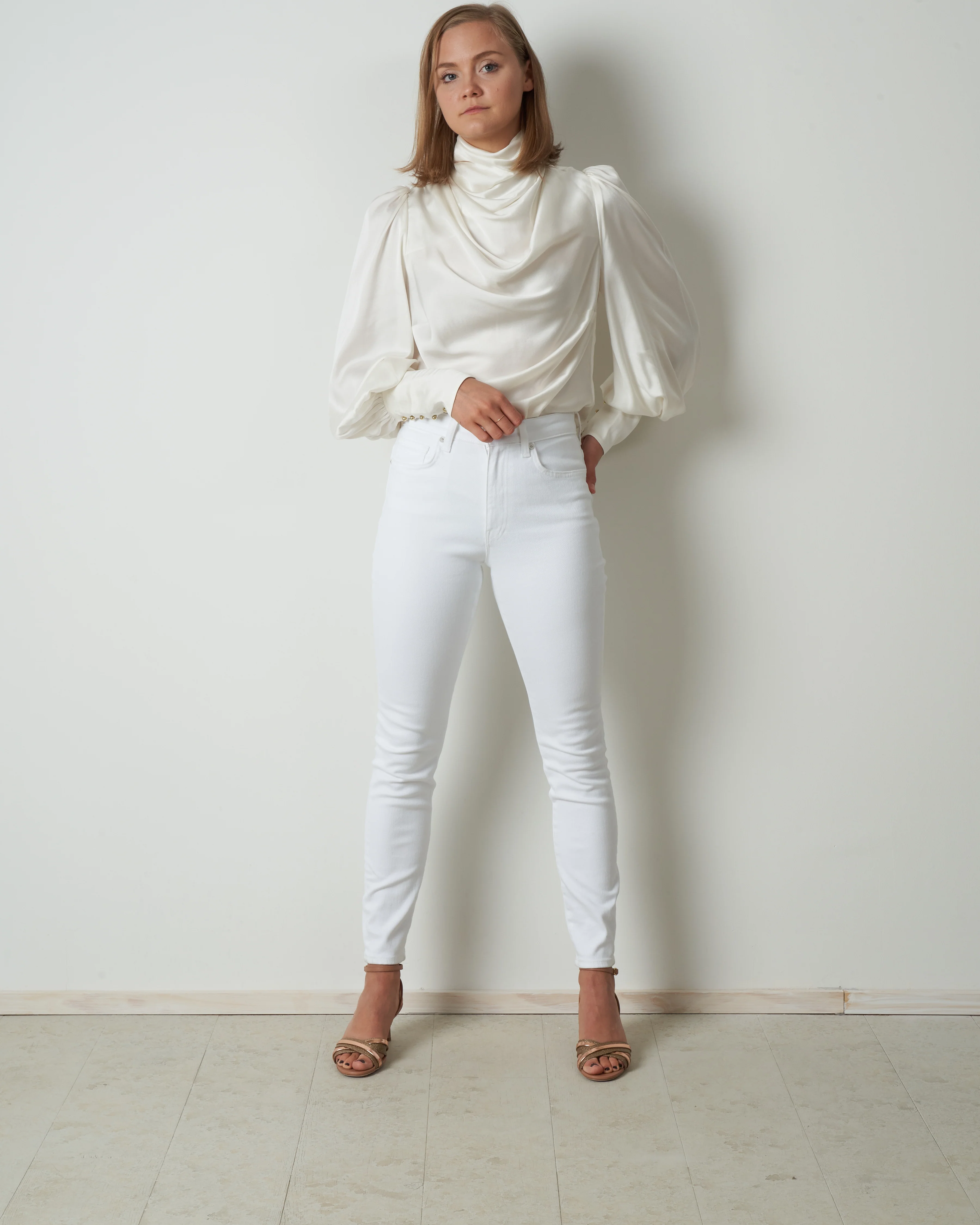 silk cowl blouse - pearl - Image 4