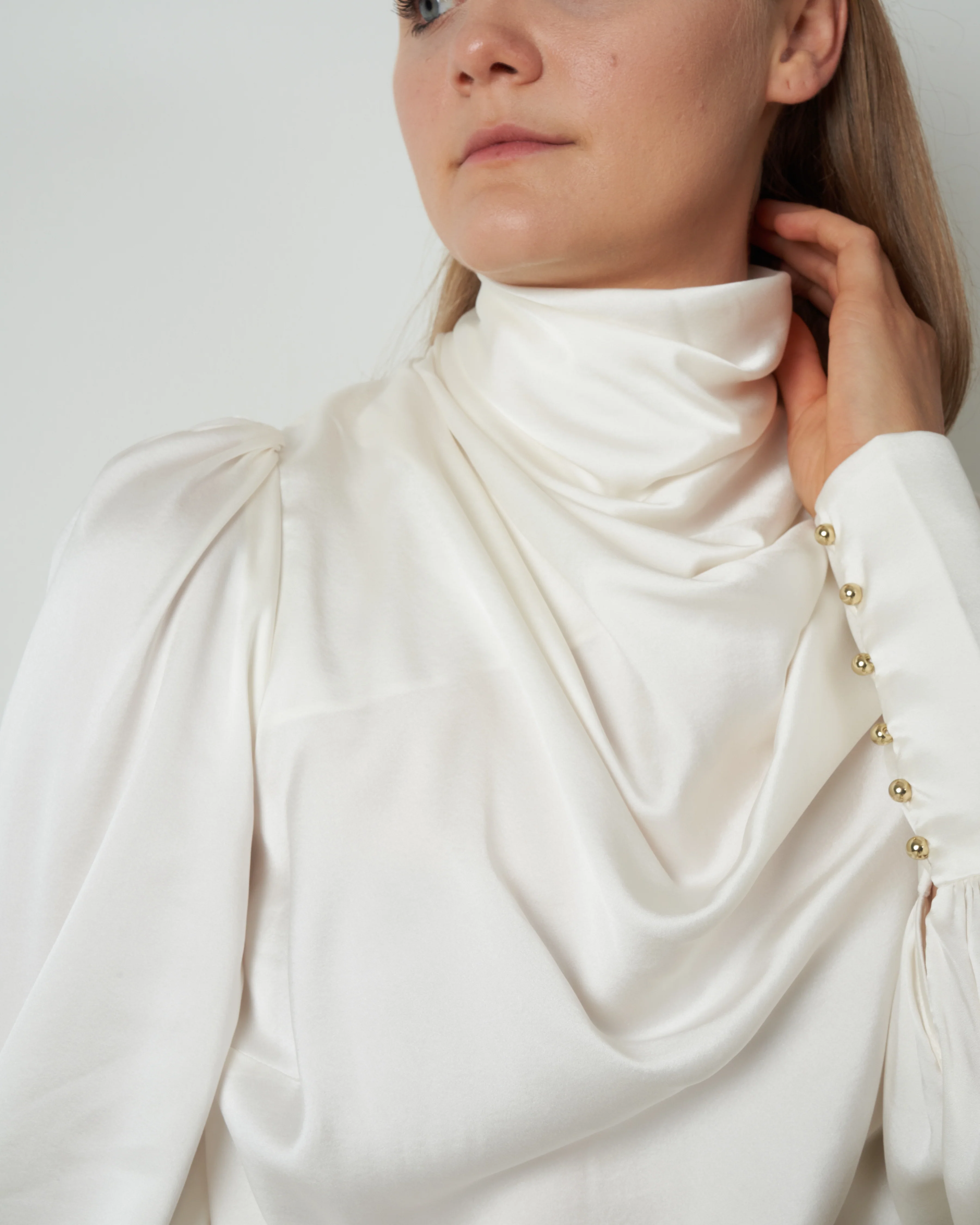silk cowl blouse - pearl - Image 5