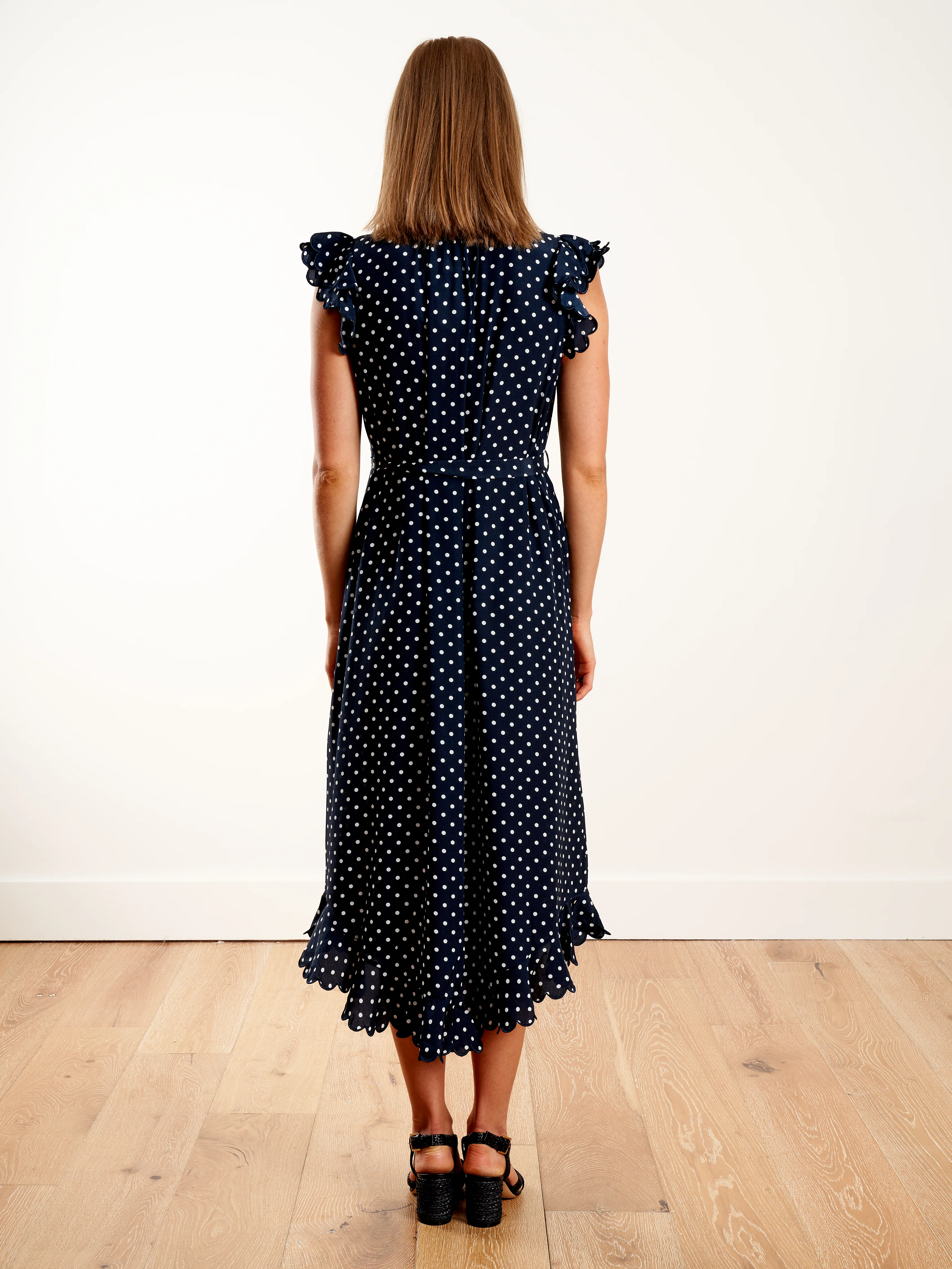 silk scallop sleeveless midi - navy/pearl dot - Image 4