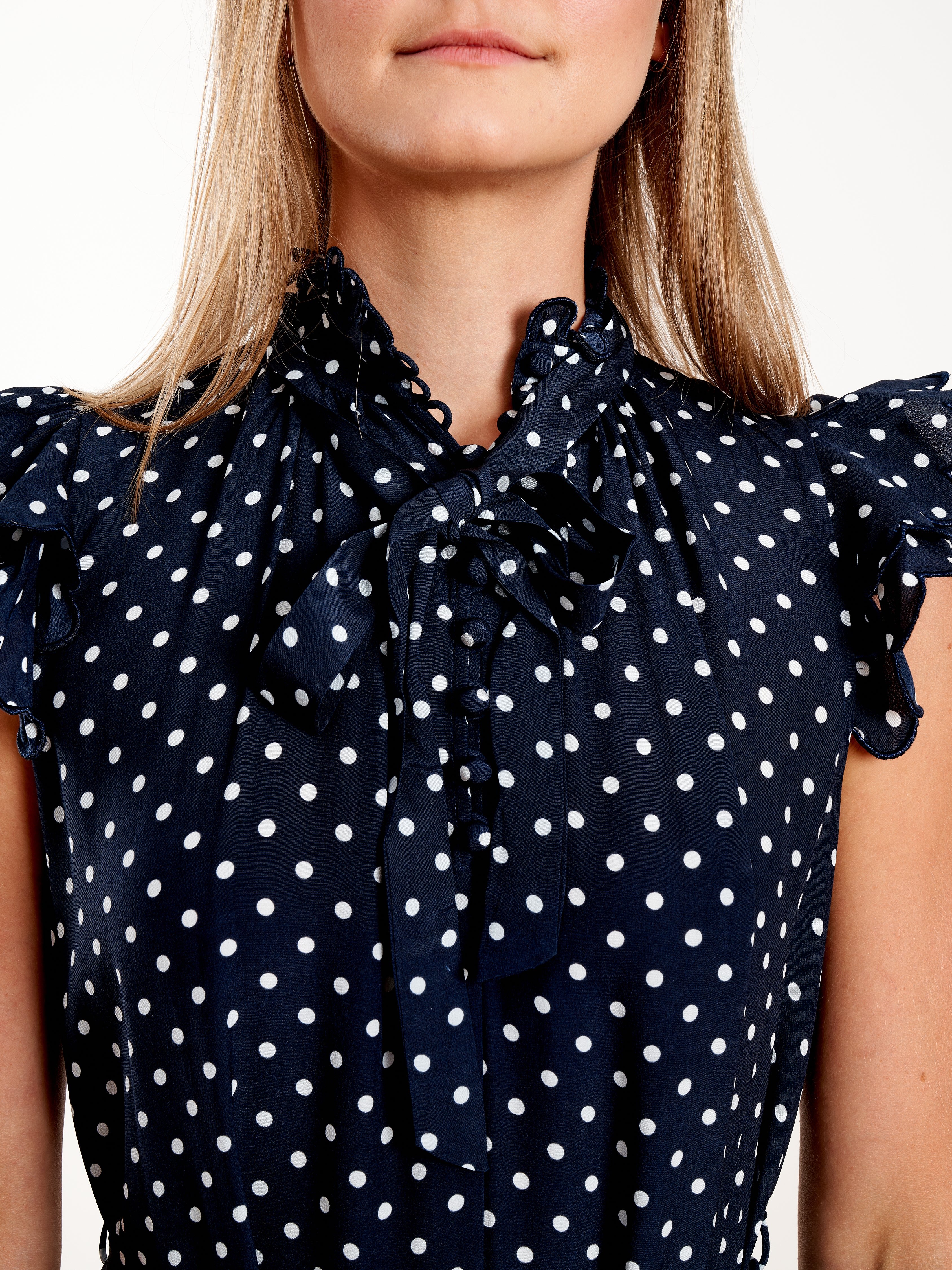 silk scallop sleeveless midi - navy/pearl dot - Image 5