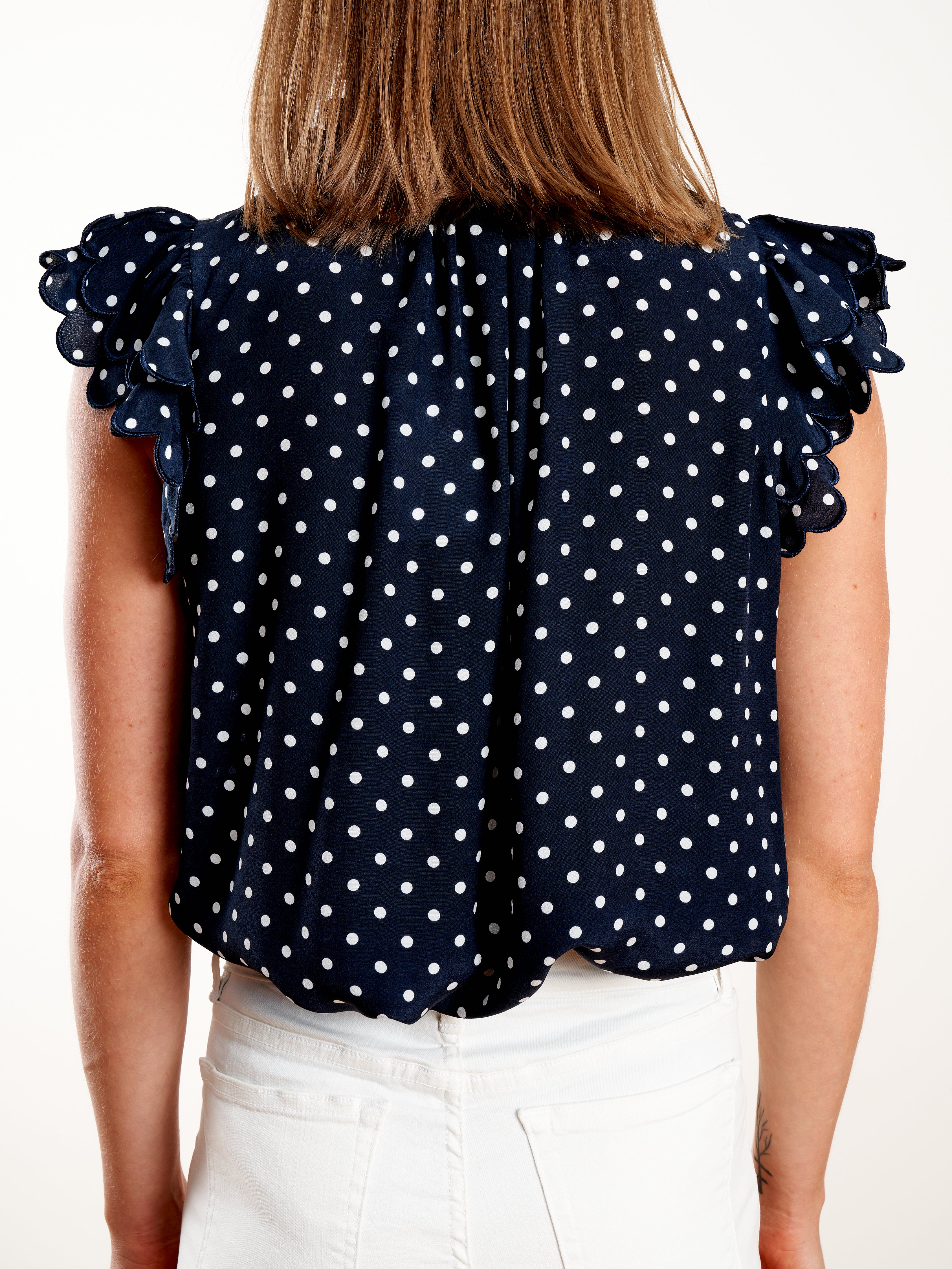 silk scallop sleeveless top - navy/pearl dot - Image 5