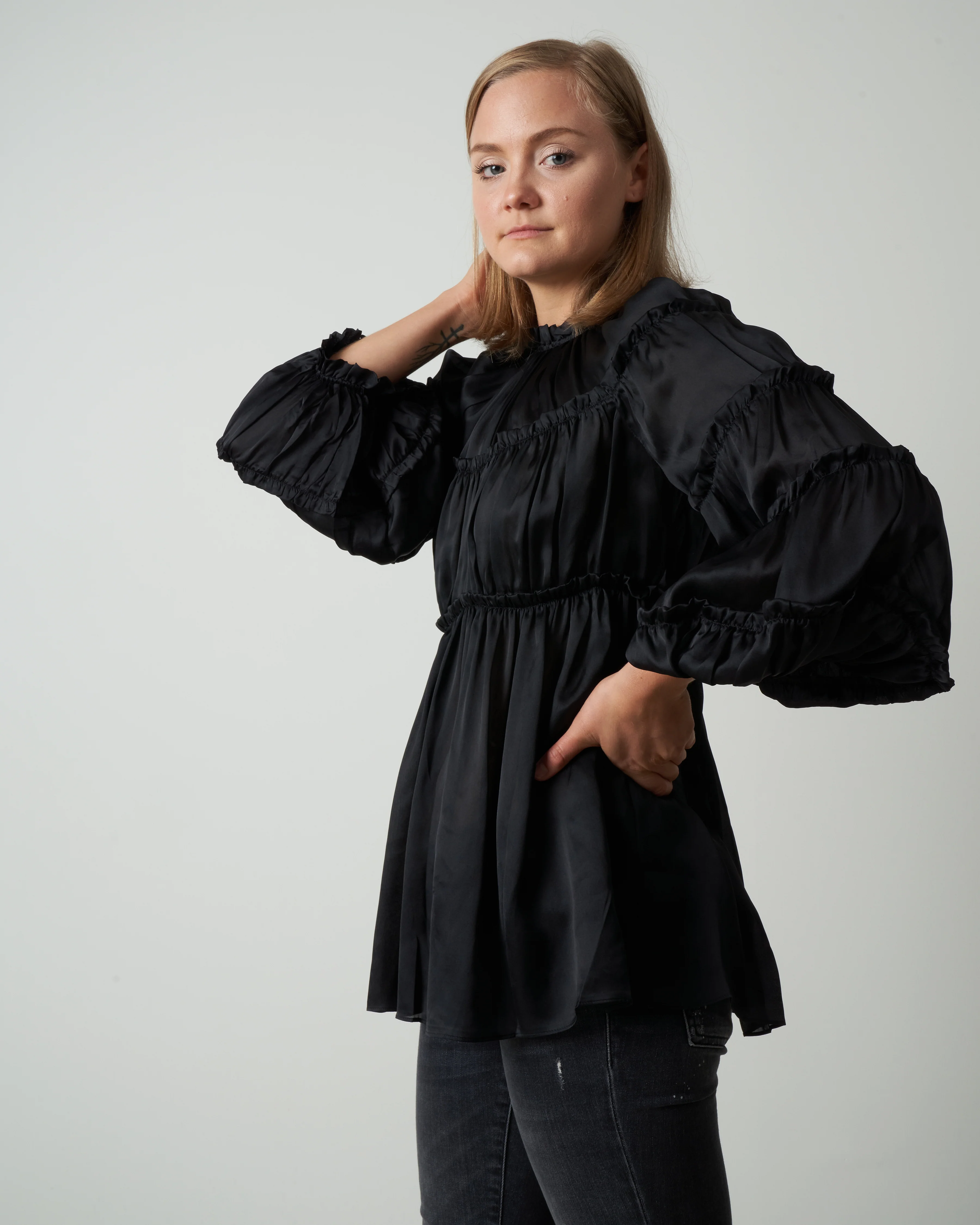 silk tiered blouse - black - Image 2