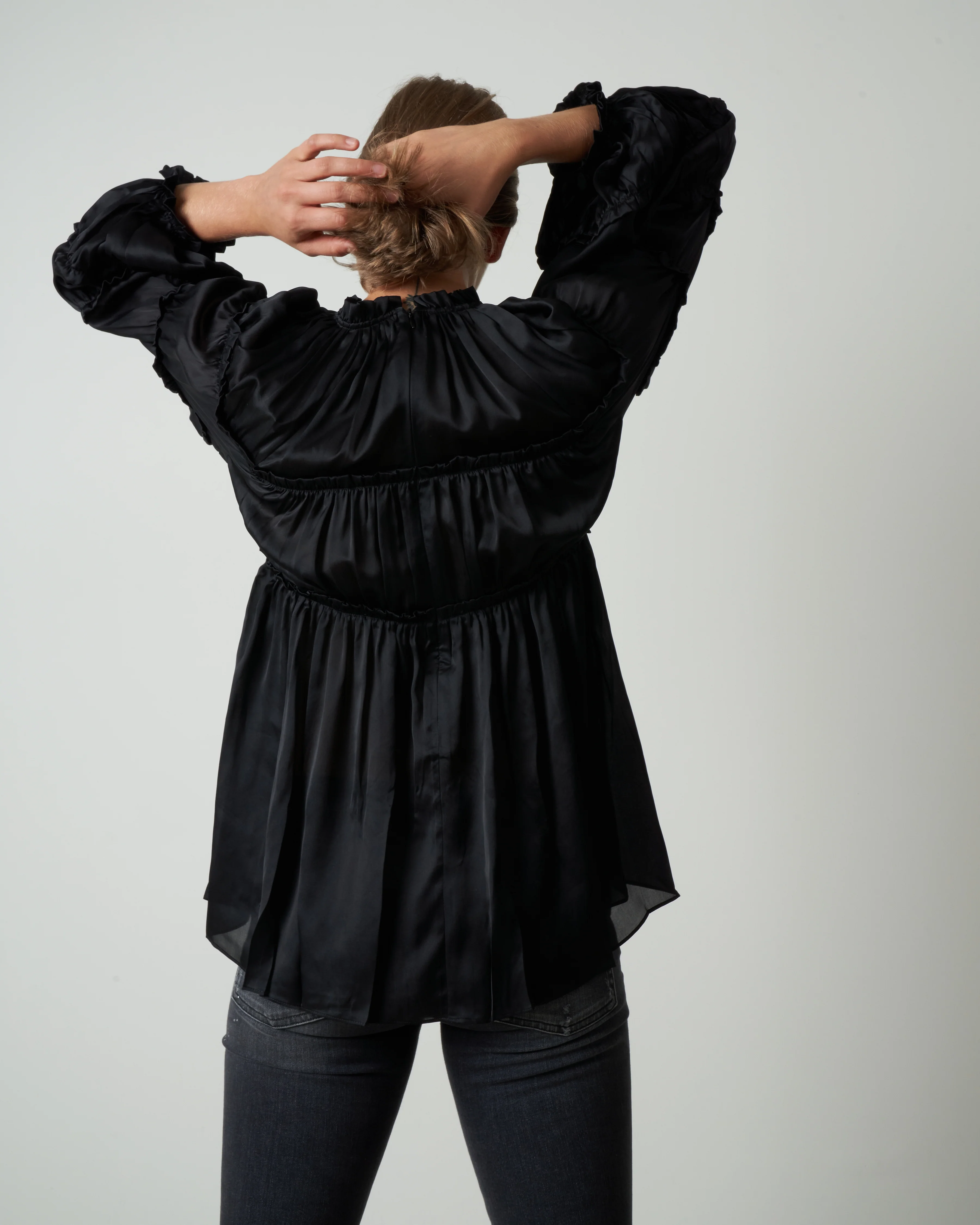 silk tiered blouse - black - Image 3