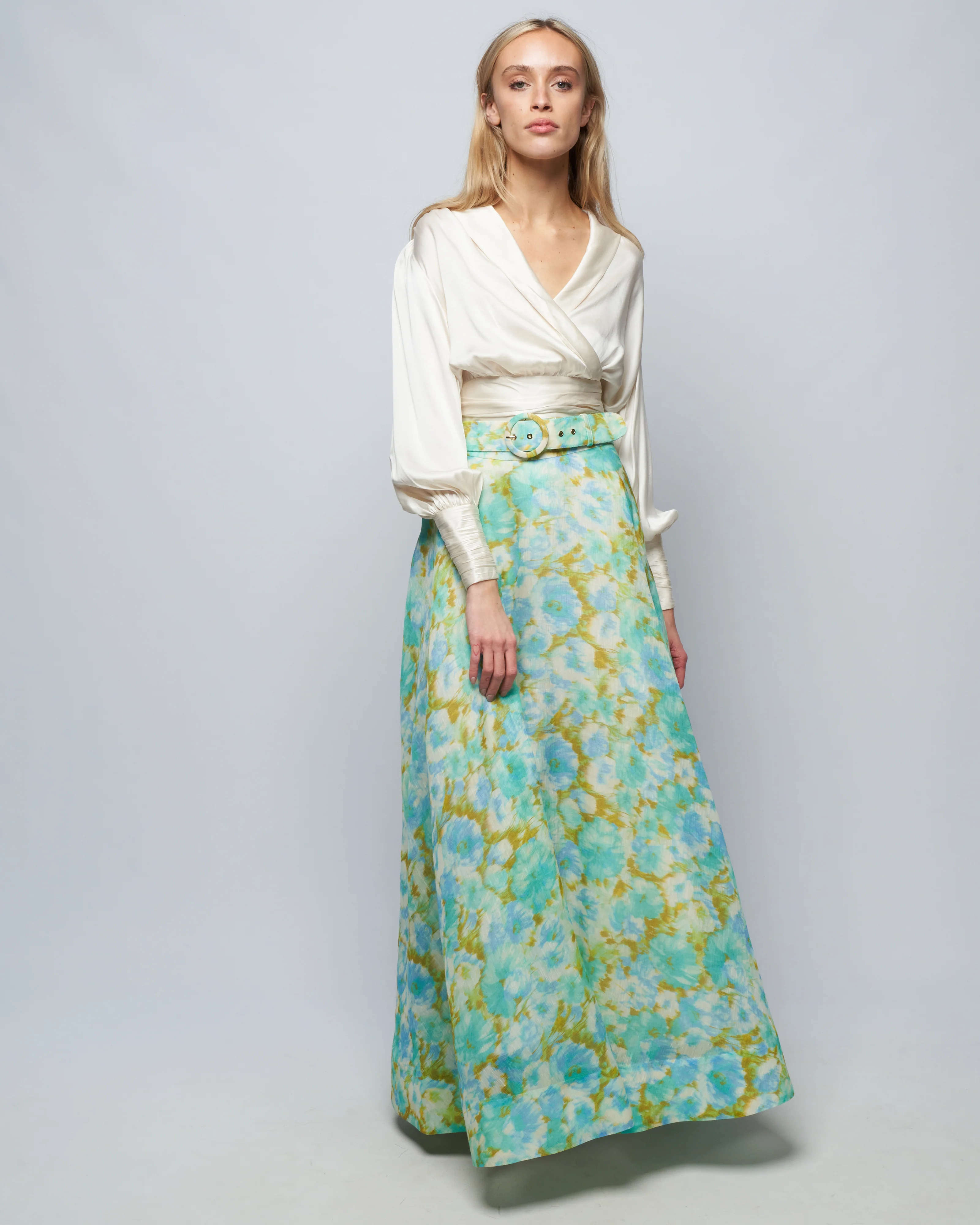 silk wrap blouse - cream - Image 2