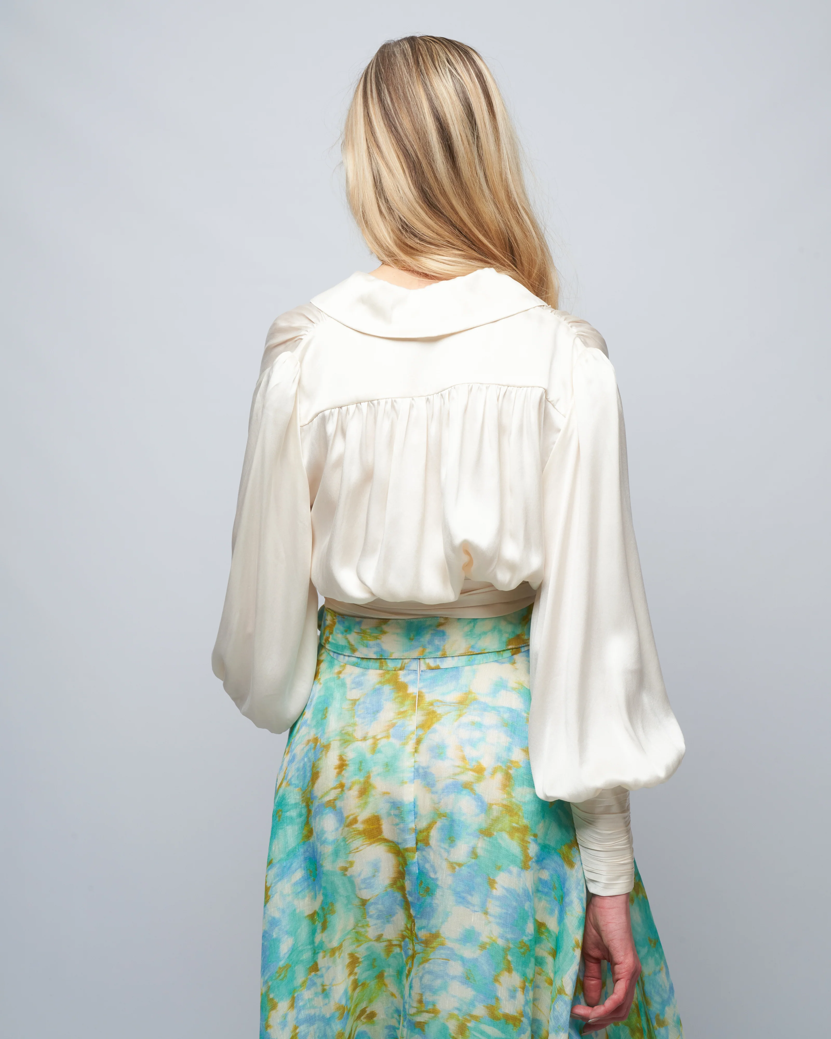 silk wrap blouse - cream - Image 4