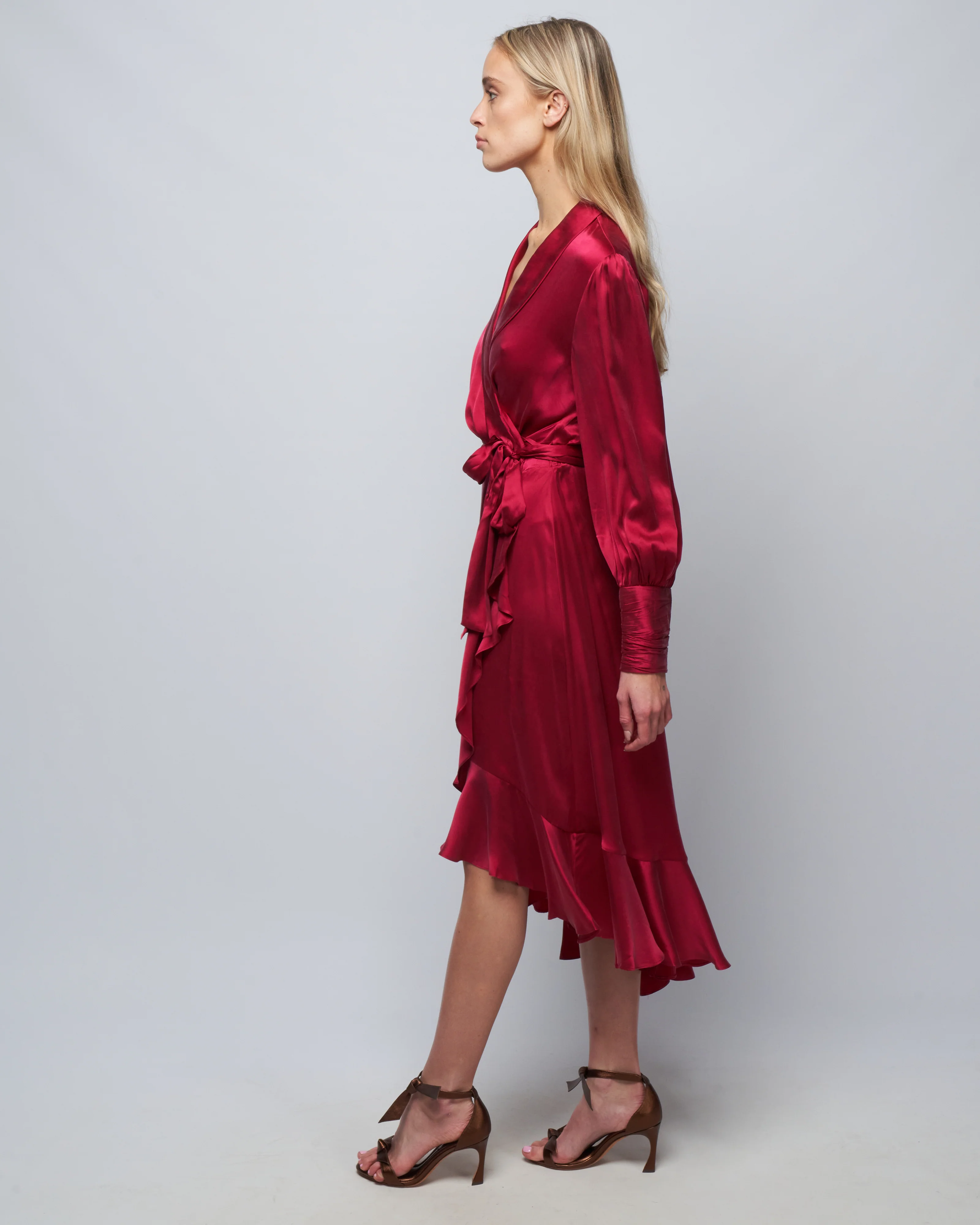 silk wrap midi dress - berry - Image 3