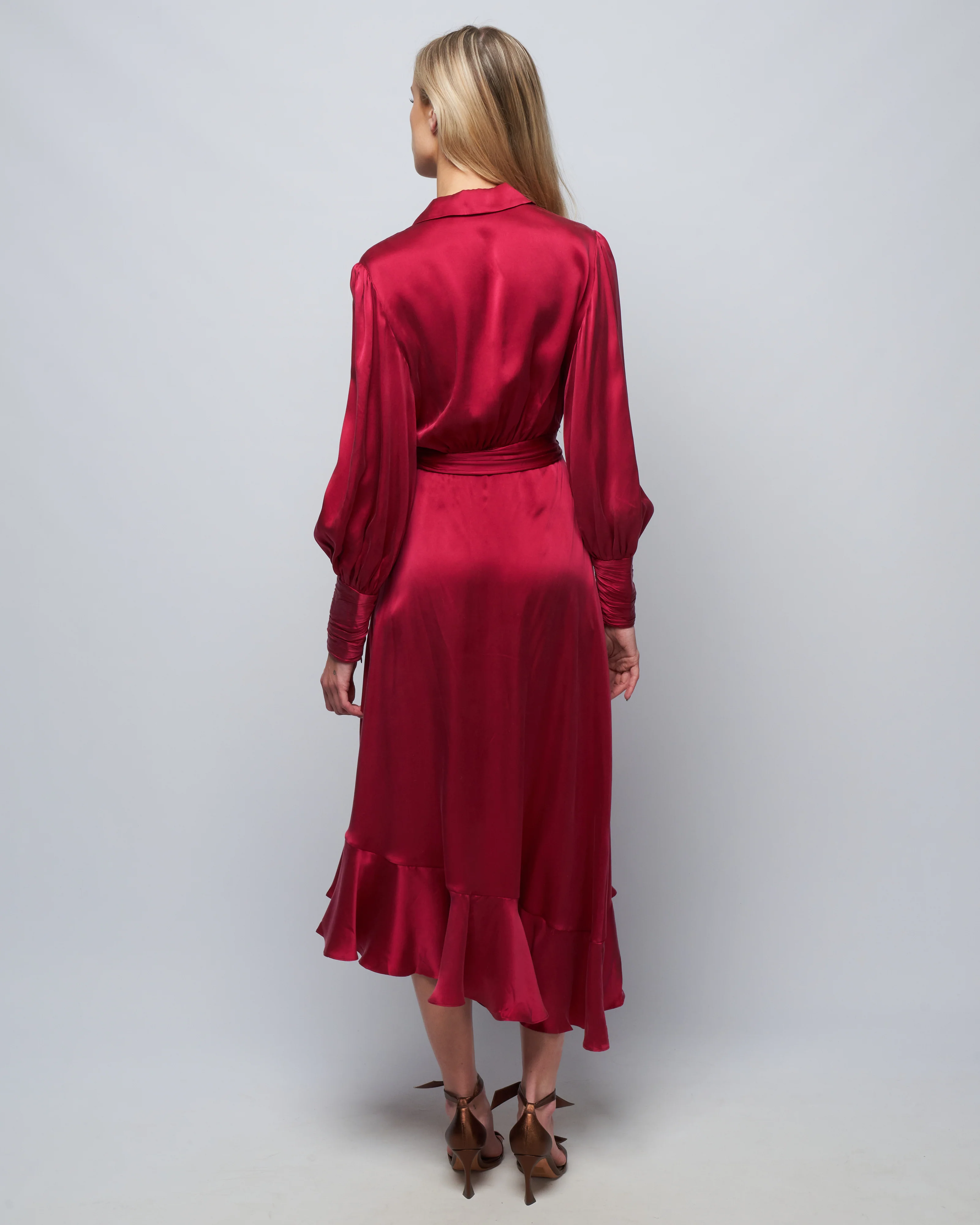 silk wrap midi dress - berry - Image 4