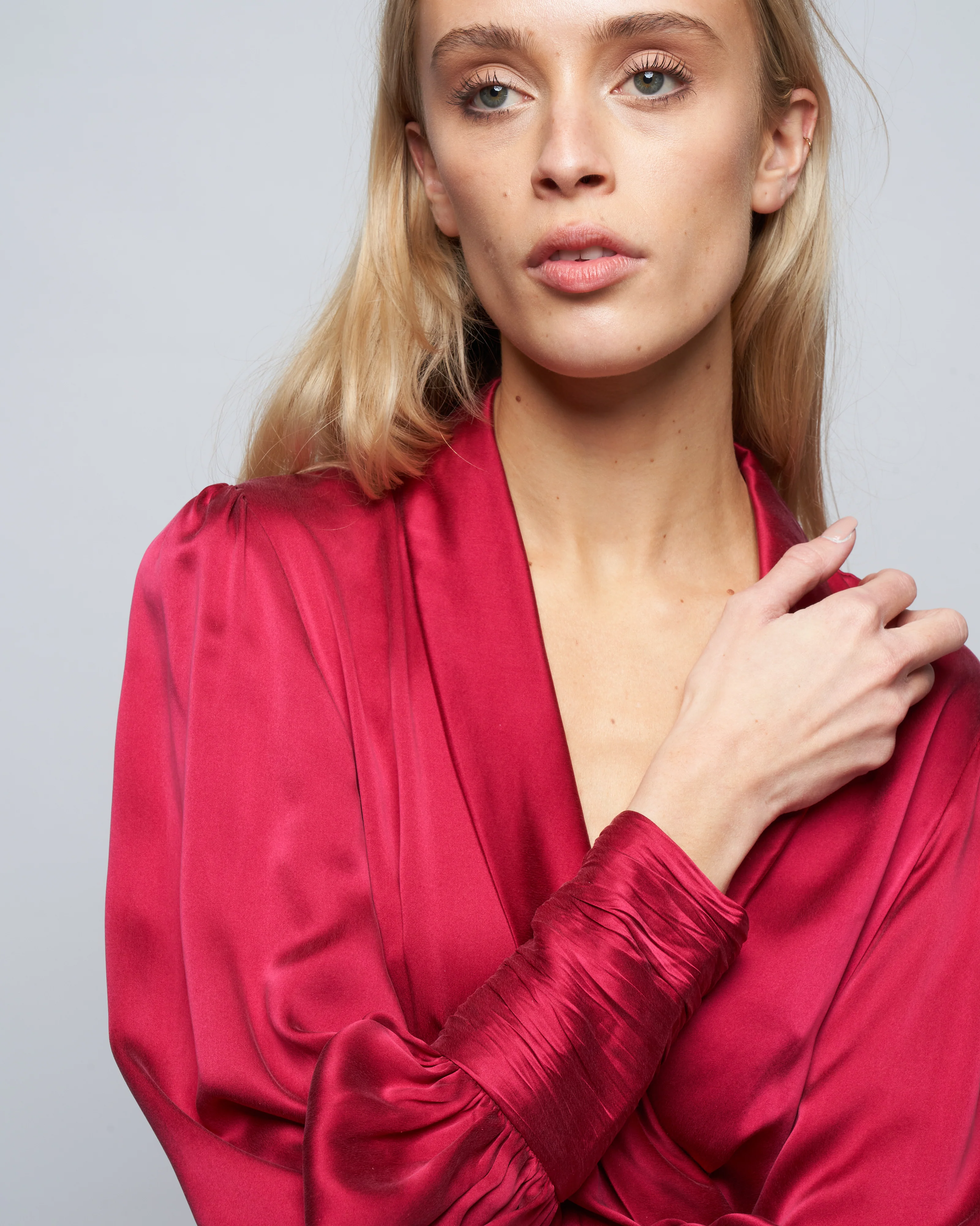 silk wrap midi dress - berry - Image 5
