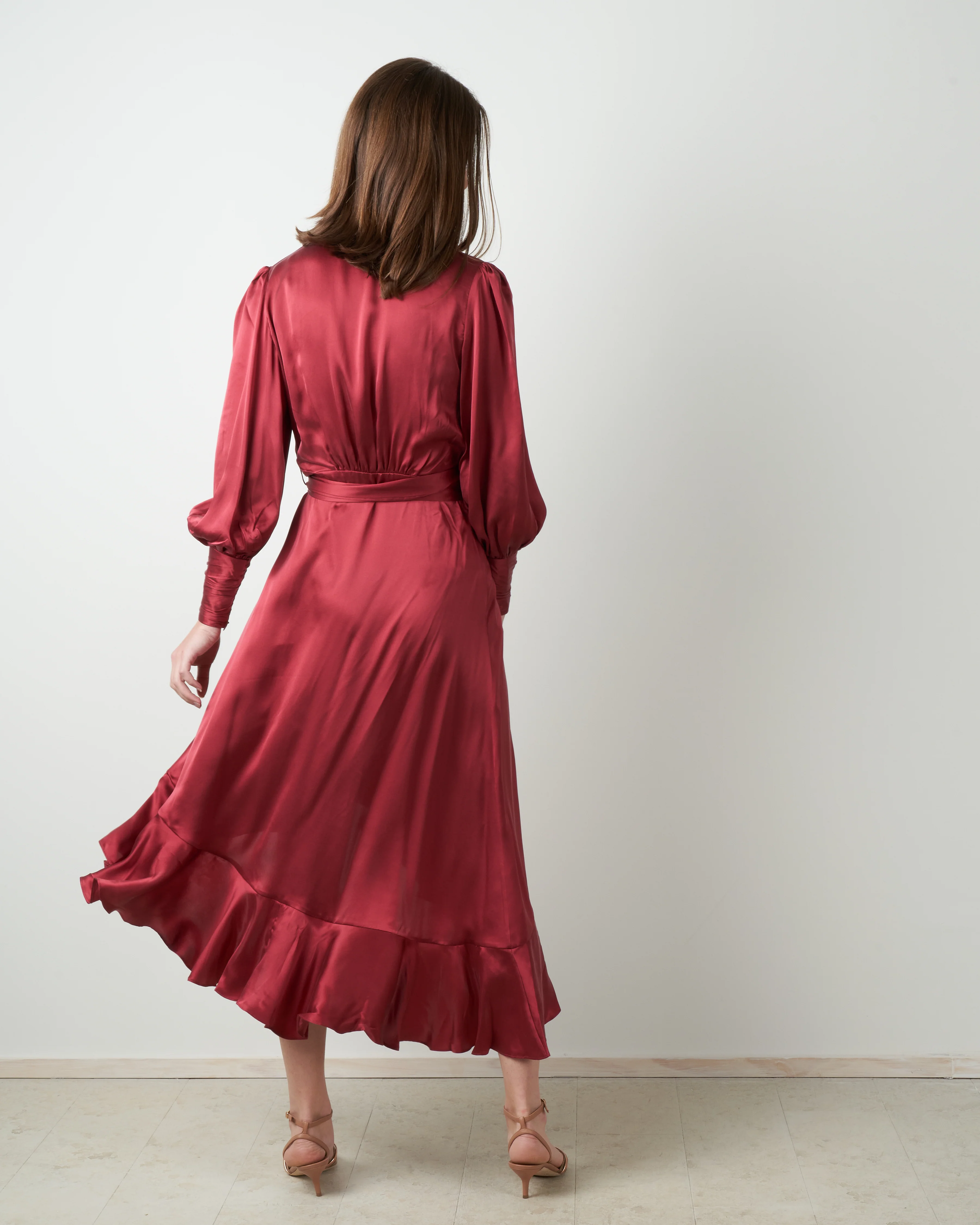 silk wrap midi dress - burgundy - Image 4
