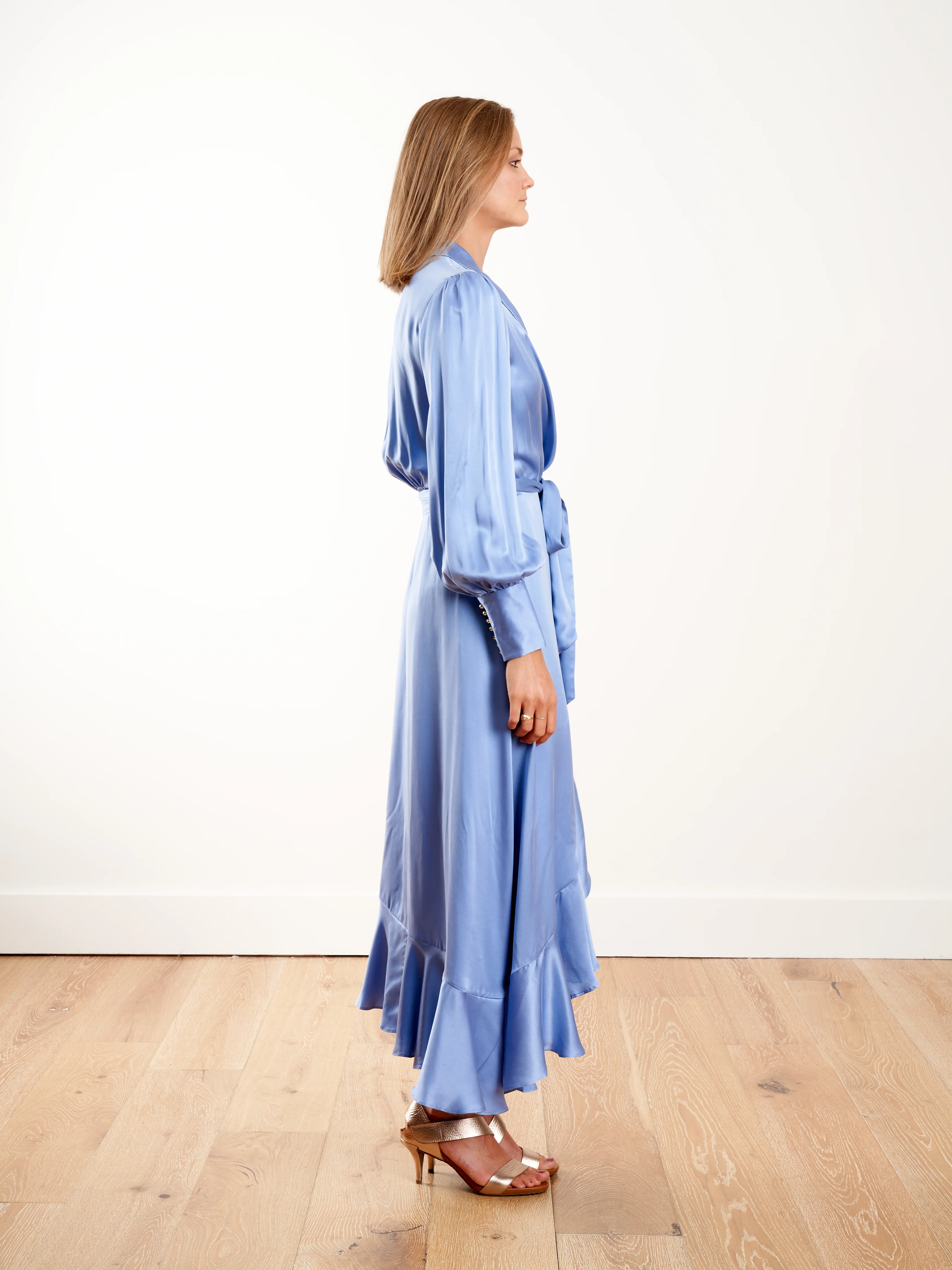 silk wrap midi dress - cornflower - Image 3