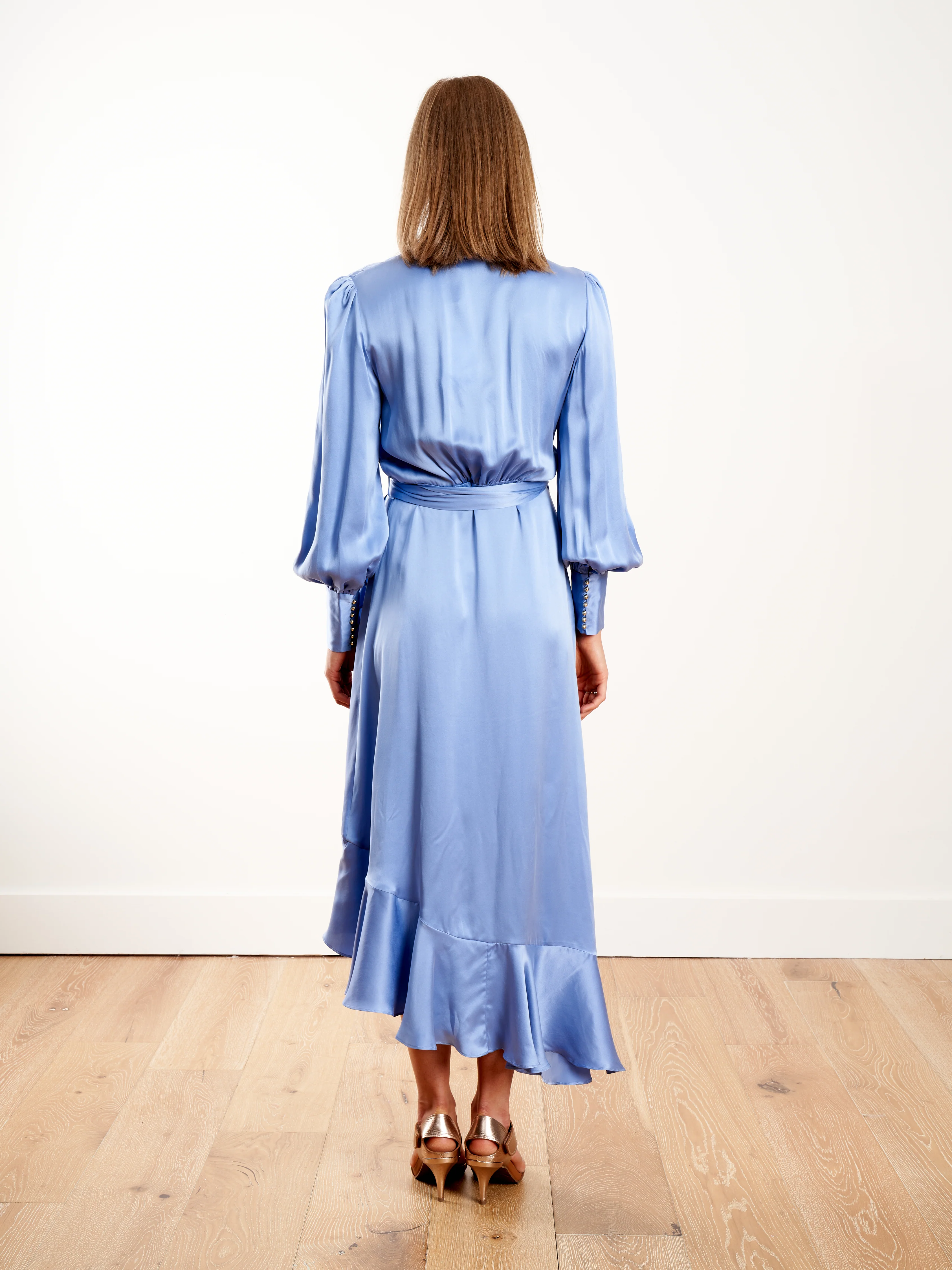 silk wrap midi dress - cornflower - Image 4