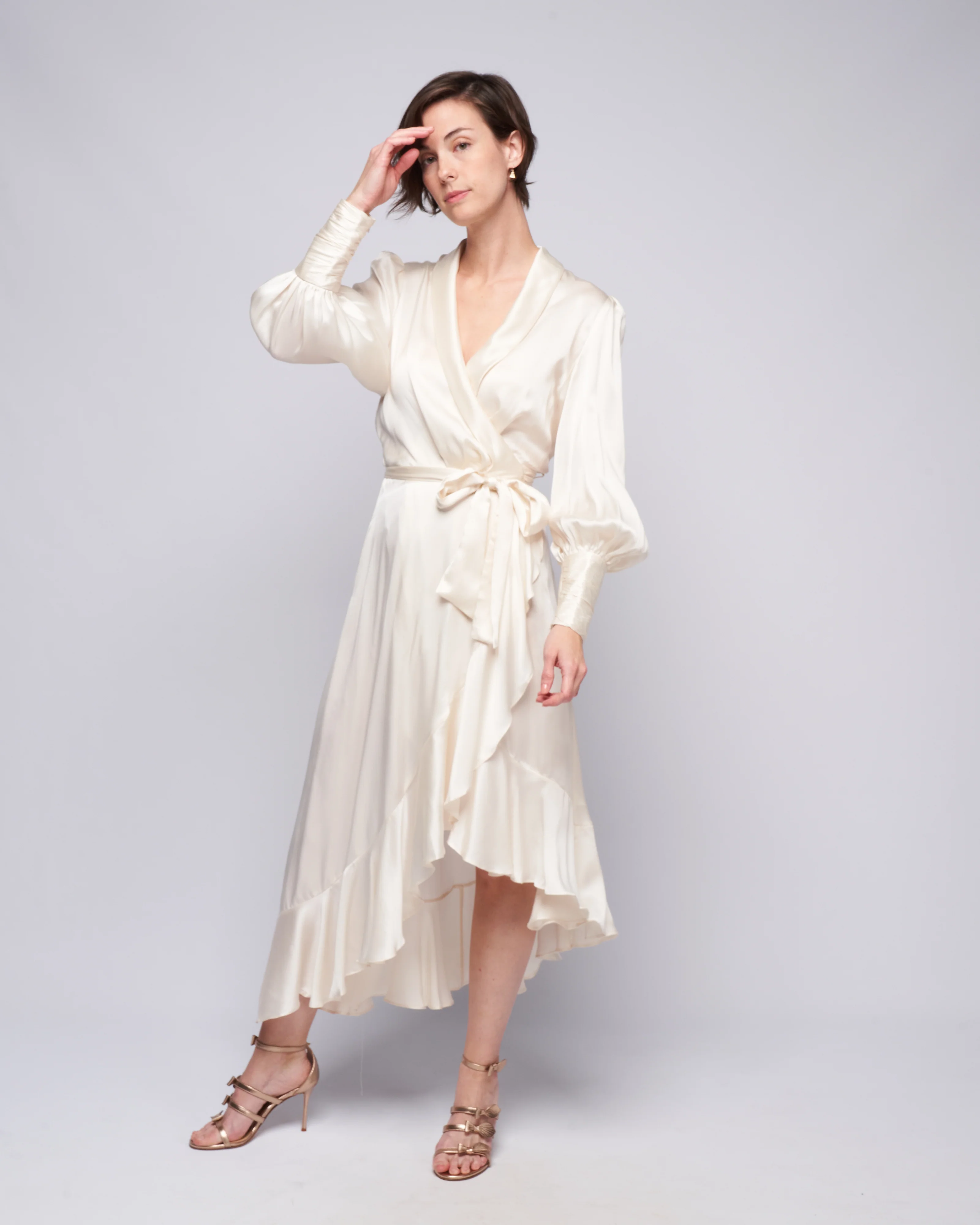 silk wrap midi dress - cream - Image 2