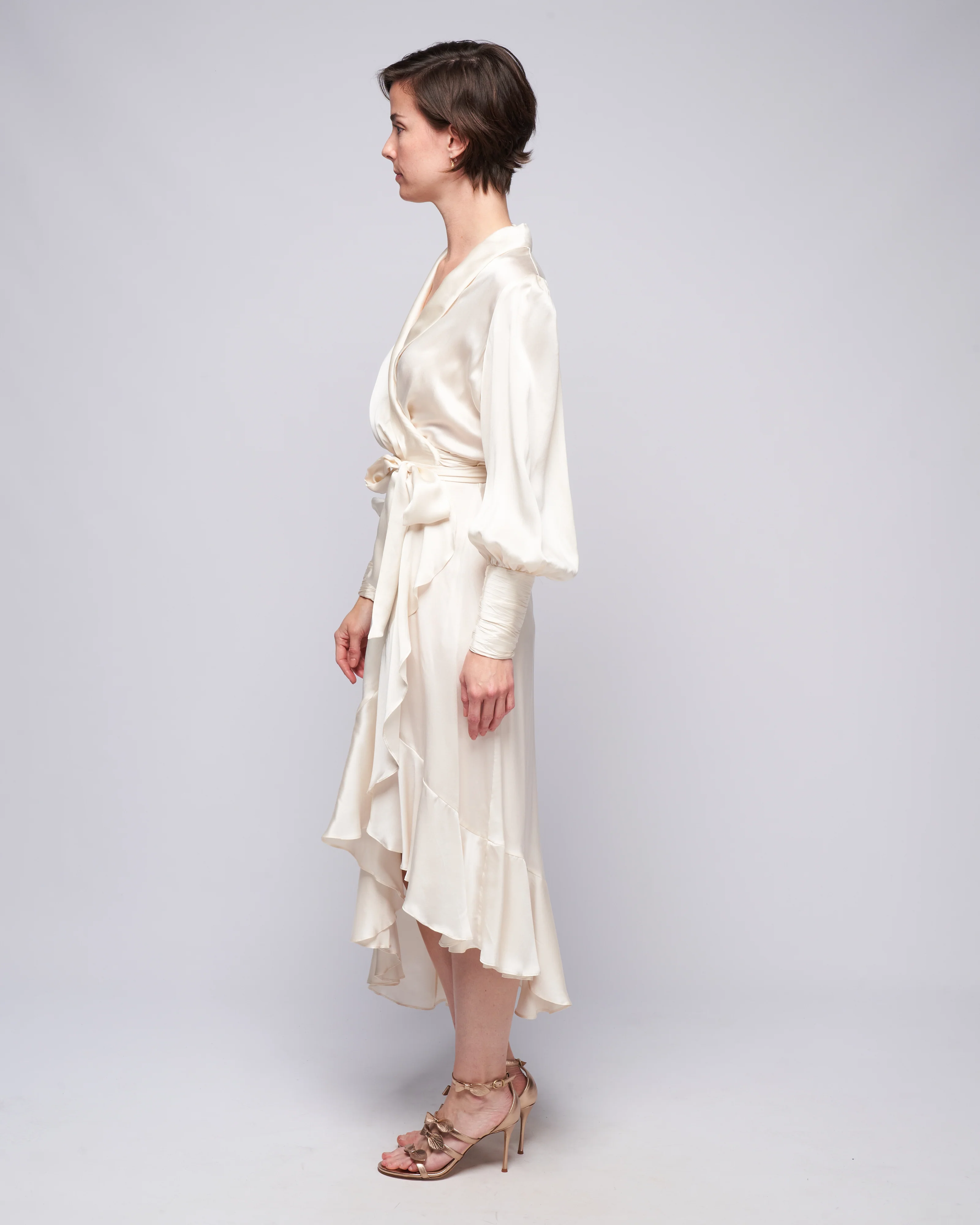 silk wrap midi dress - cream - Image 3