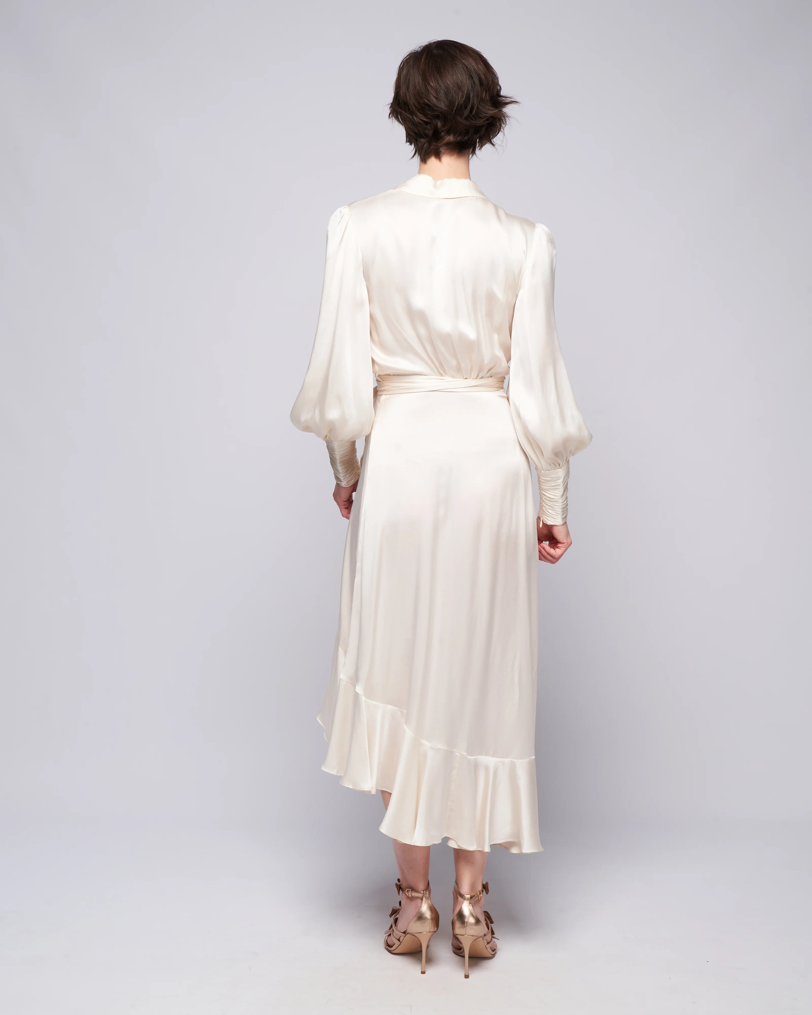 silk wrap midi dress - cream - Image 4