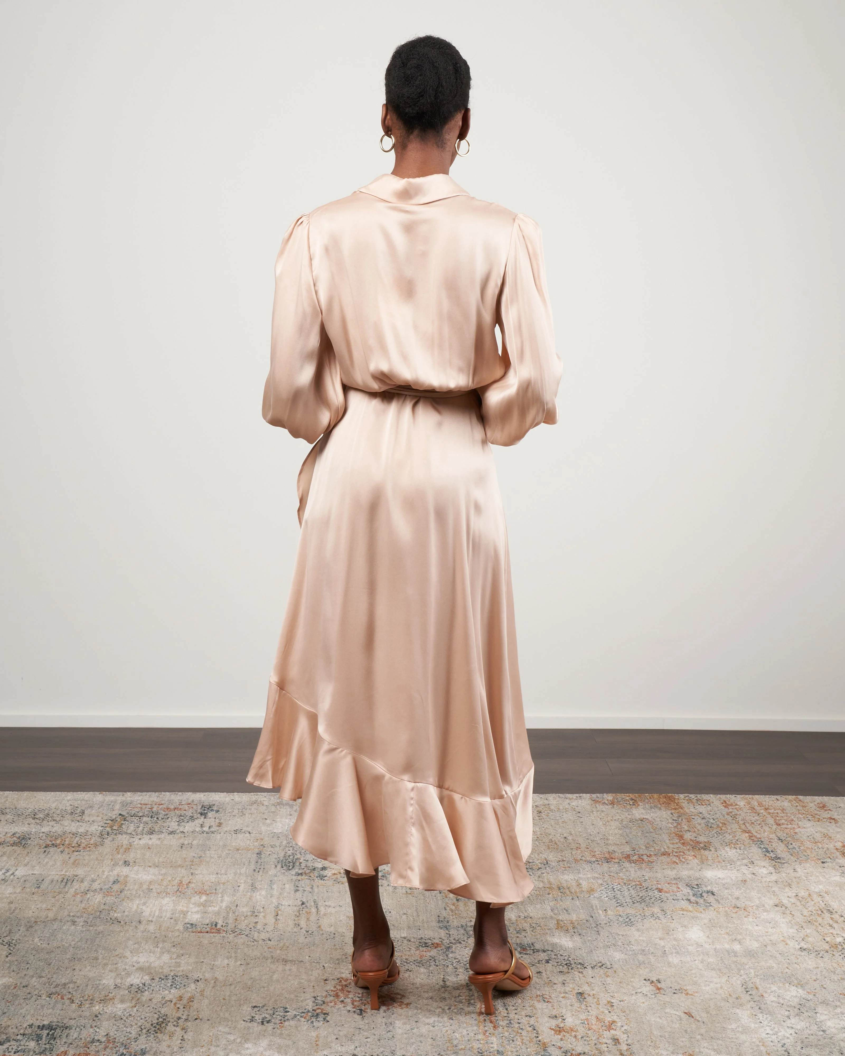 silk wrap midi dress - crème - Image 3