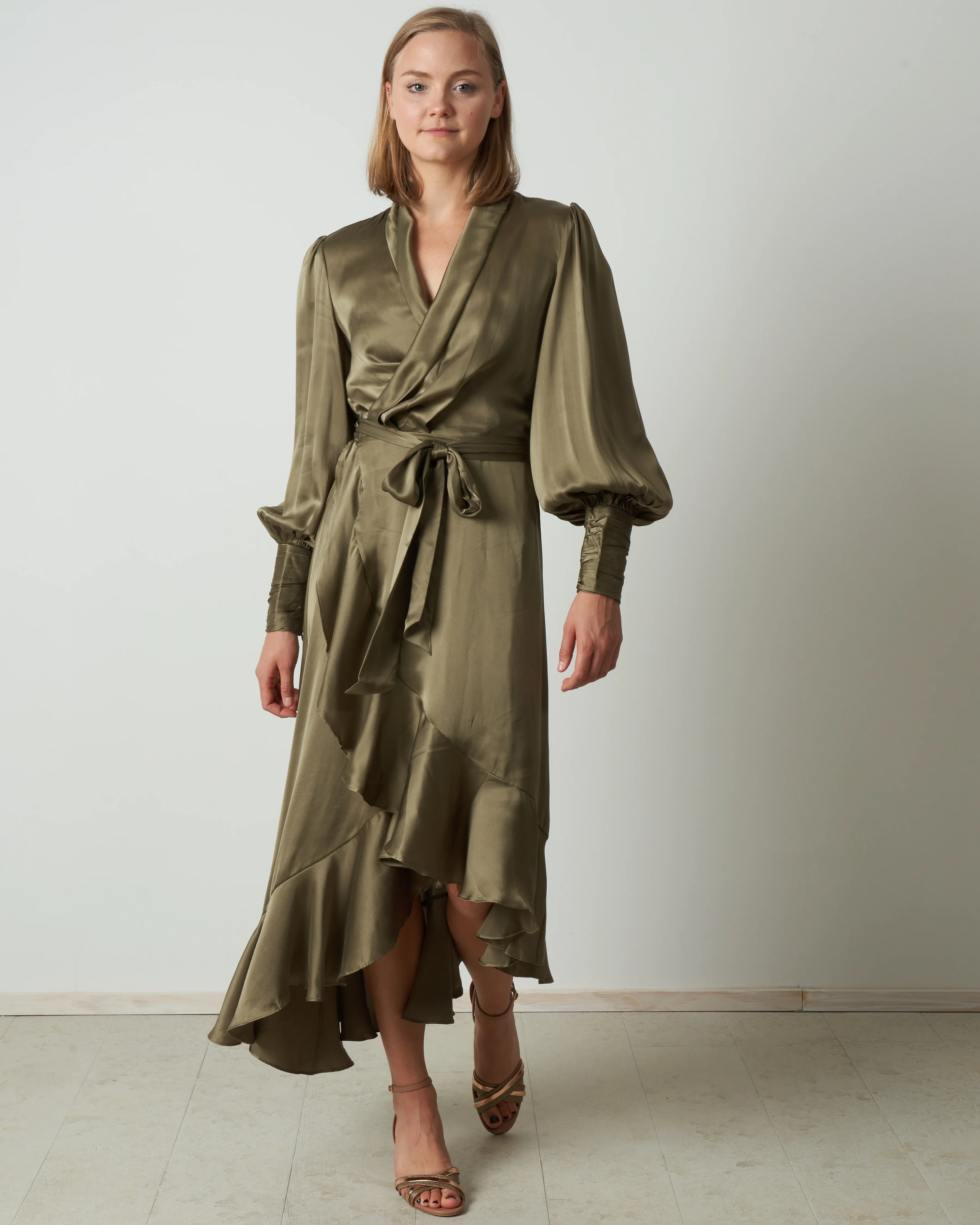 silk wrap midi dress - fennel - Image 2