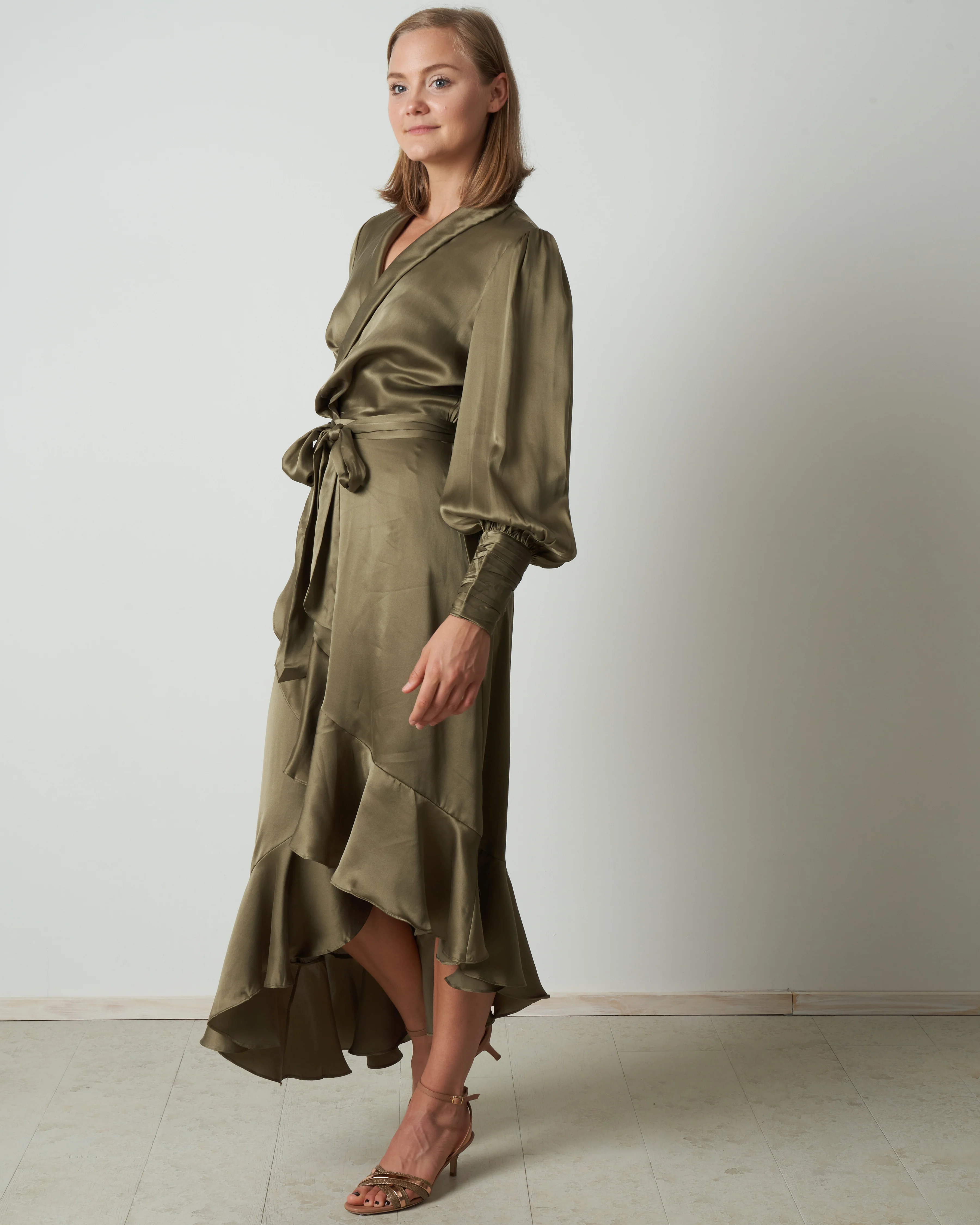 silk wrap midi dress - fennel - Image 3