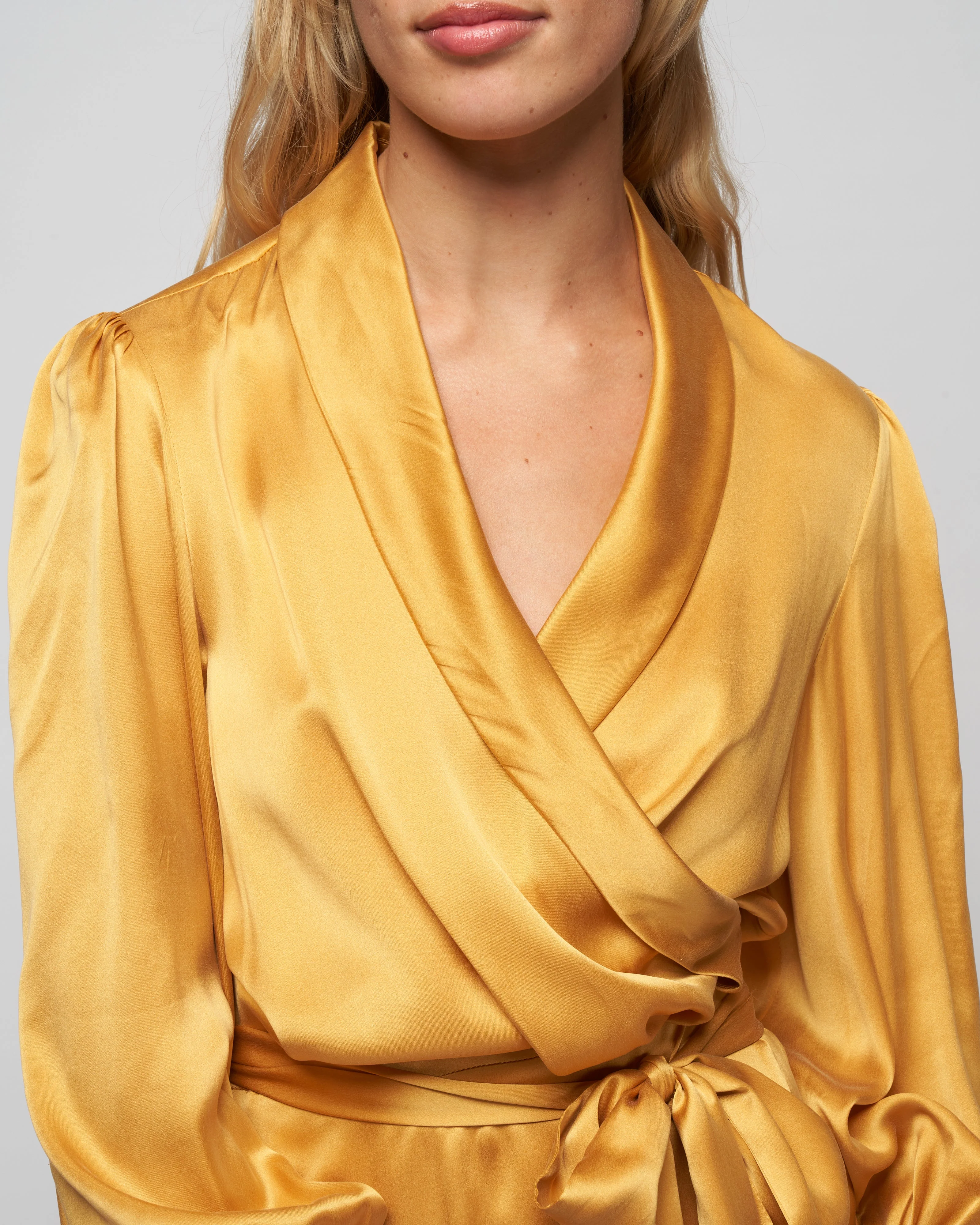 silk wrap midi dress - gold - Image 5