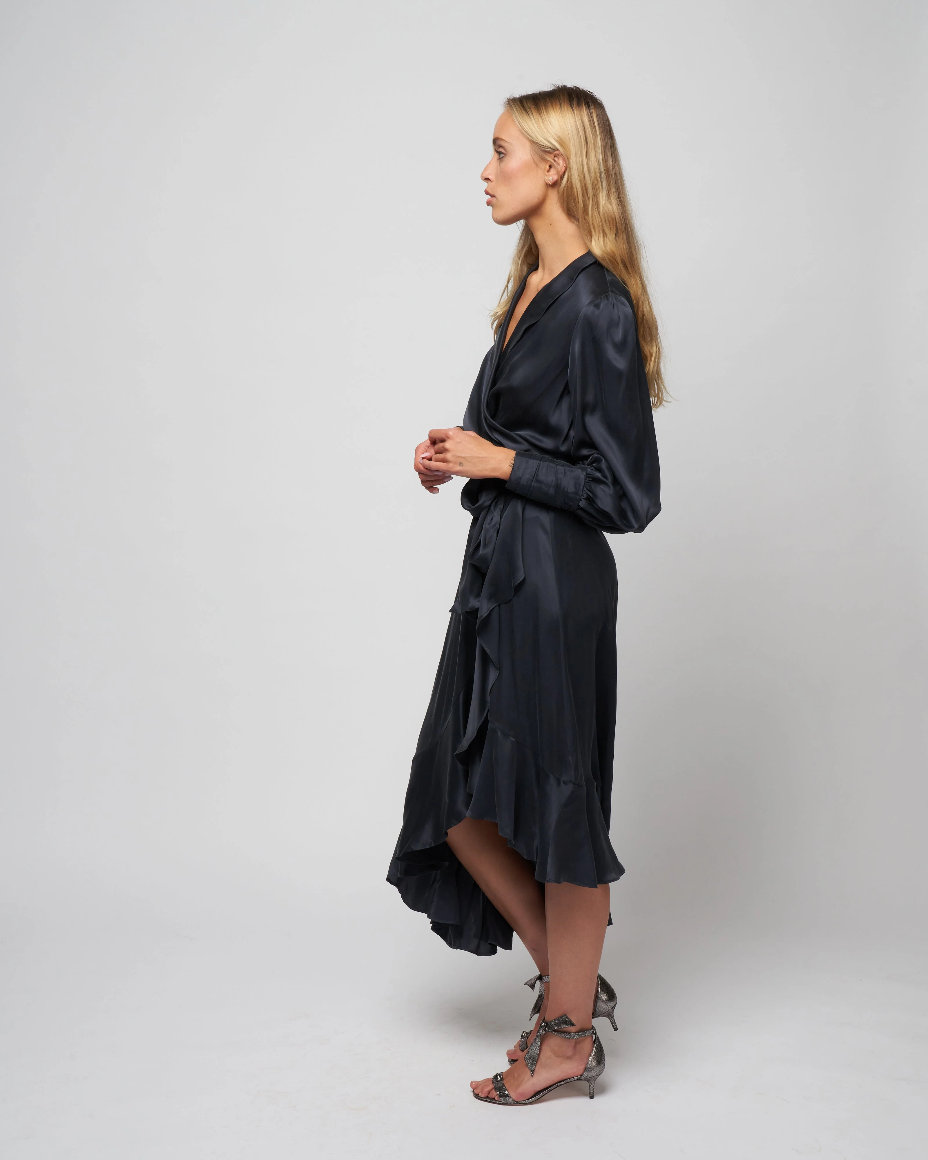 silk wrap midi dress - navy - Image 3