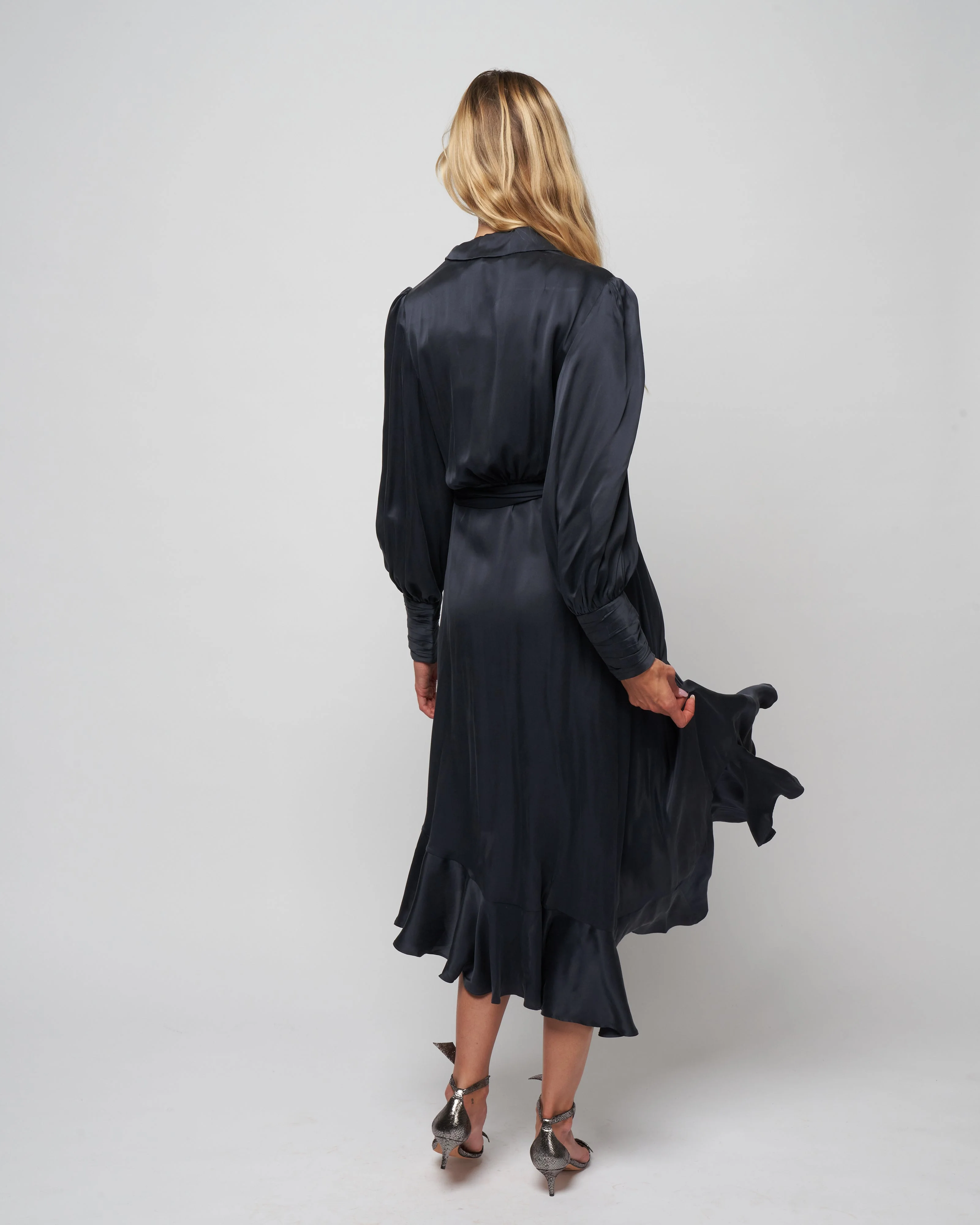 silk wrap midi dress - navy - Image 4