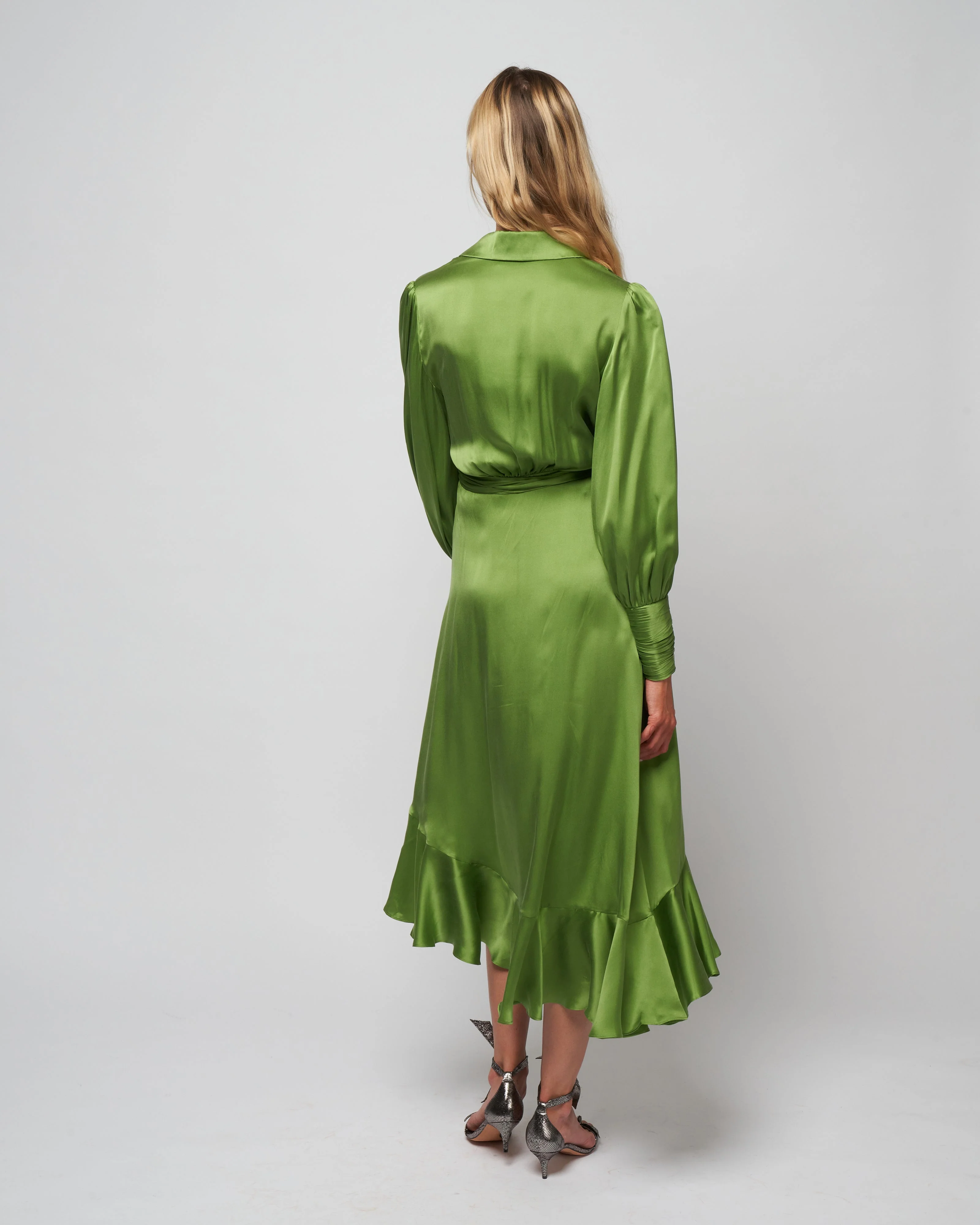 silk wrap midi dress - olive - Image 4